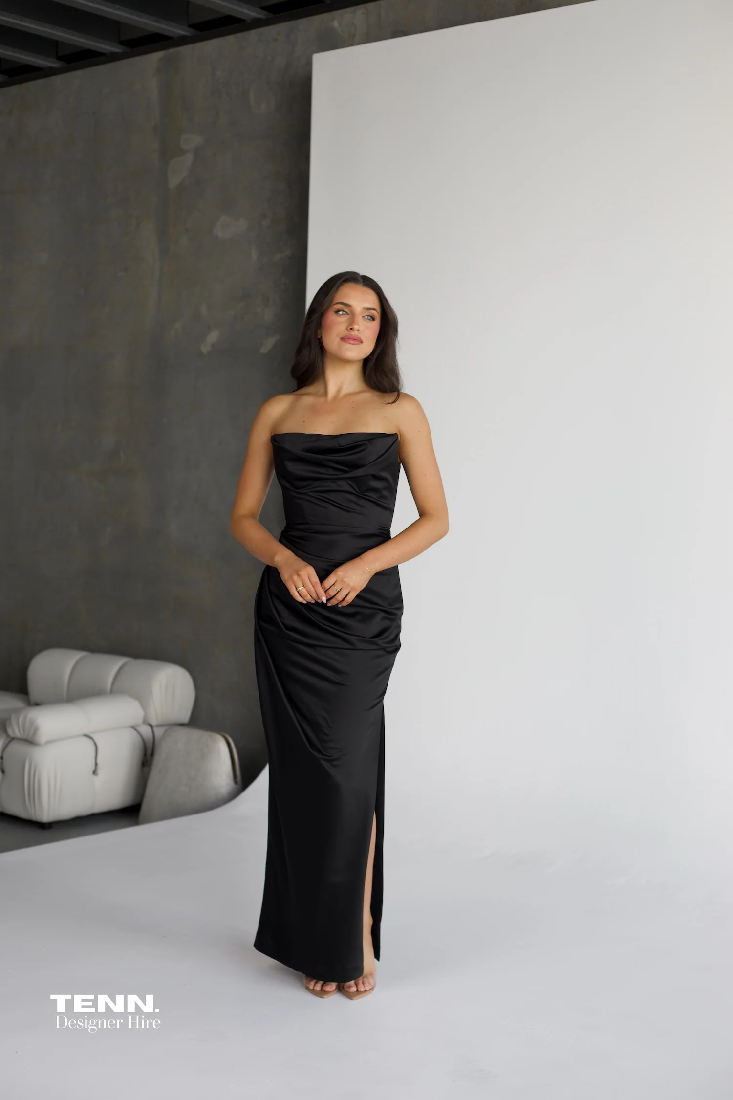 Adrienne Satin Gown - Black - Image 3