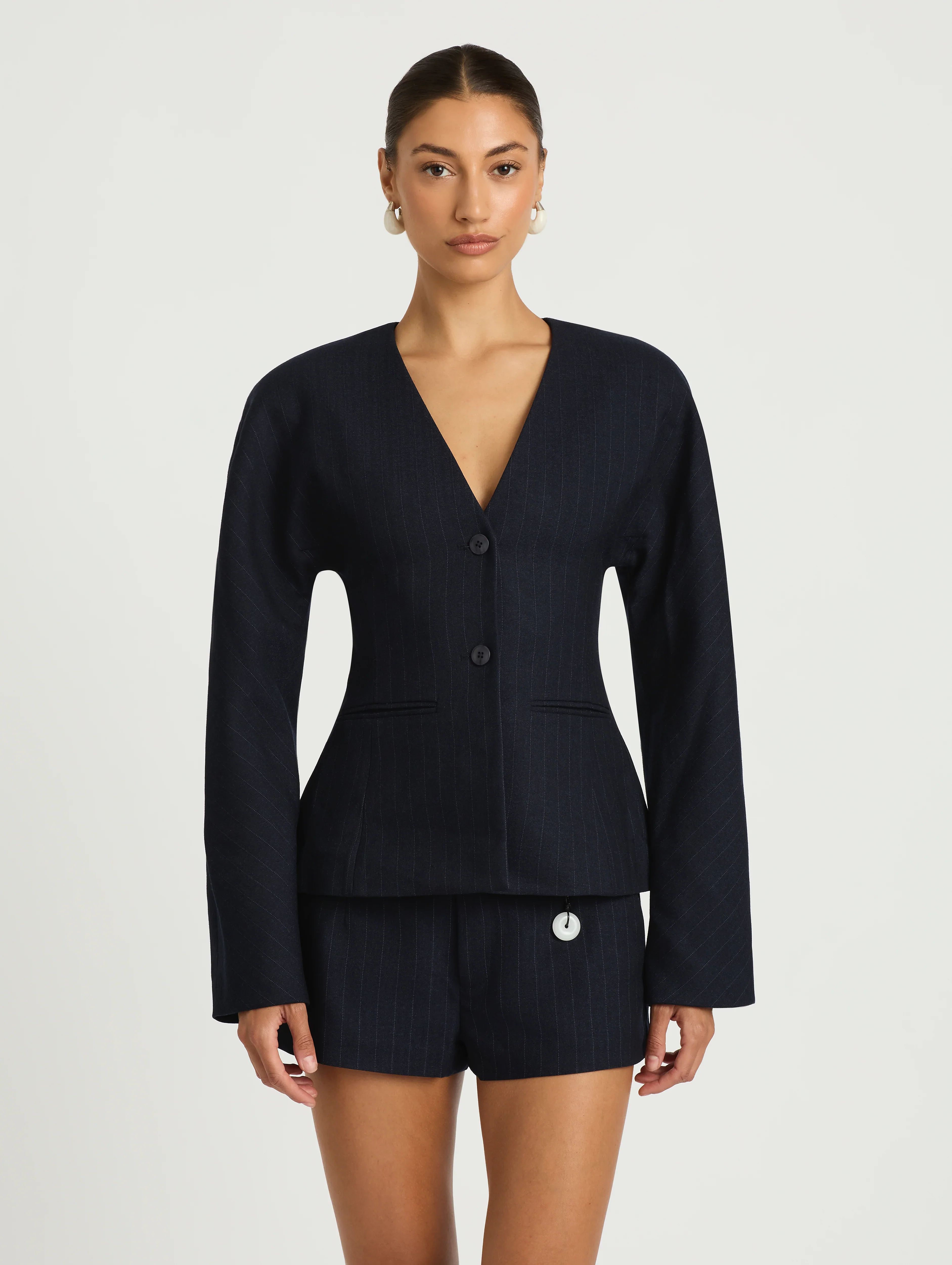 Amalie Blazer and Joelle Micro Short - Navy Stripe - Image 3