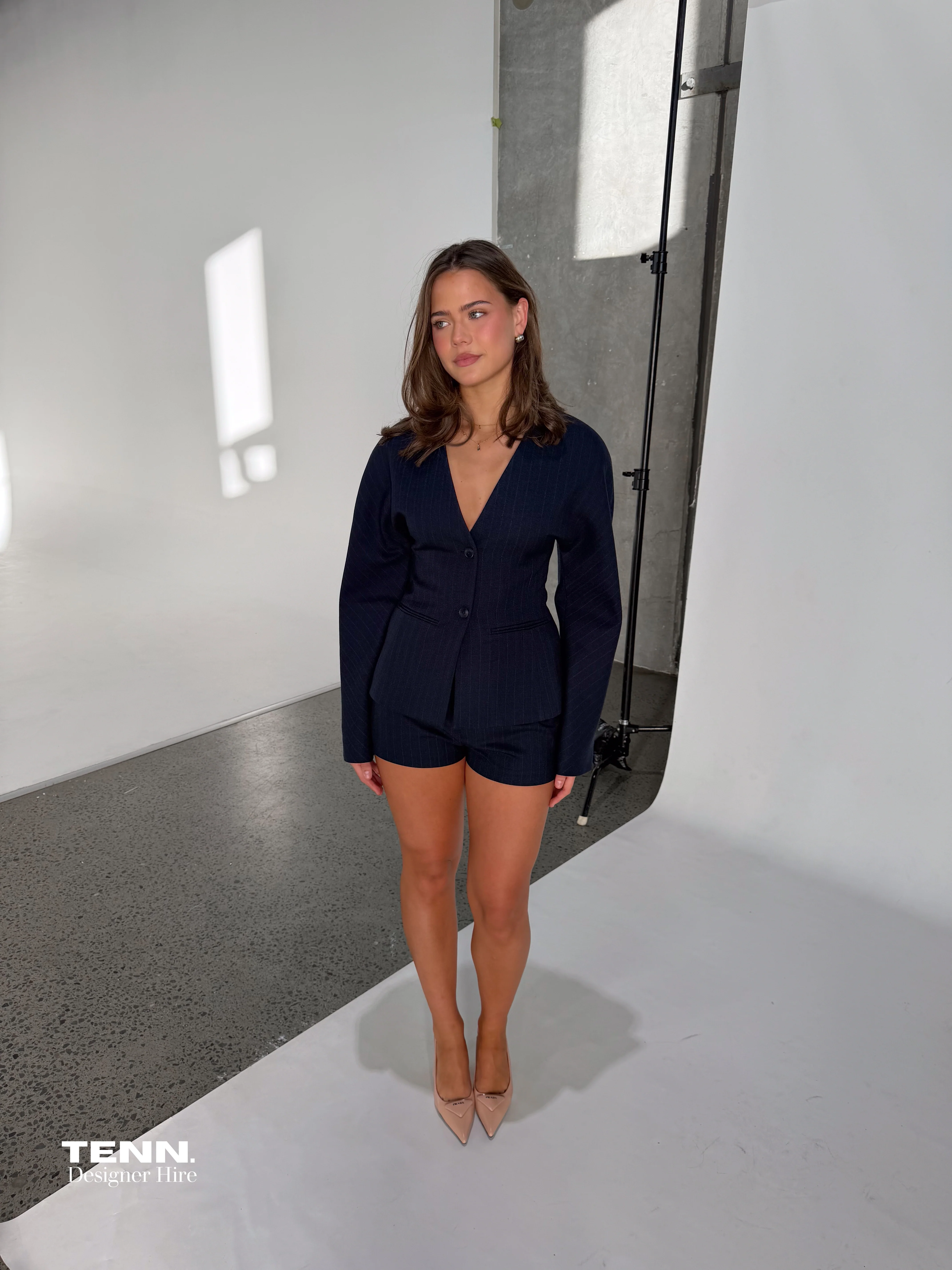 Amalie Blazer and Joelle Micro Short - Navy Stripe - Image 5