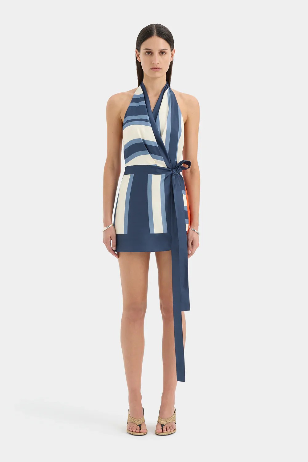 Dazed Wrap Halter Mini Dress - Blue