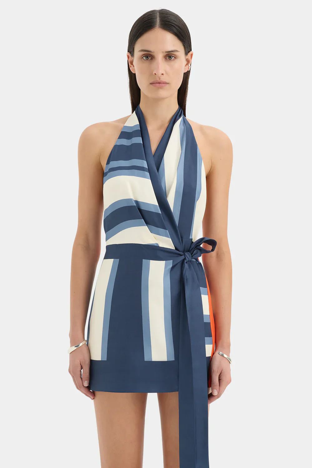 Dazed Wrap Halter Mini Dress - Blue - Image 3