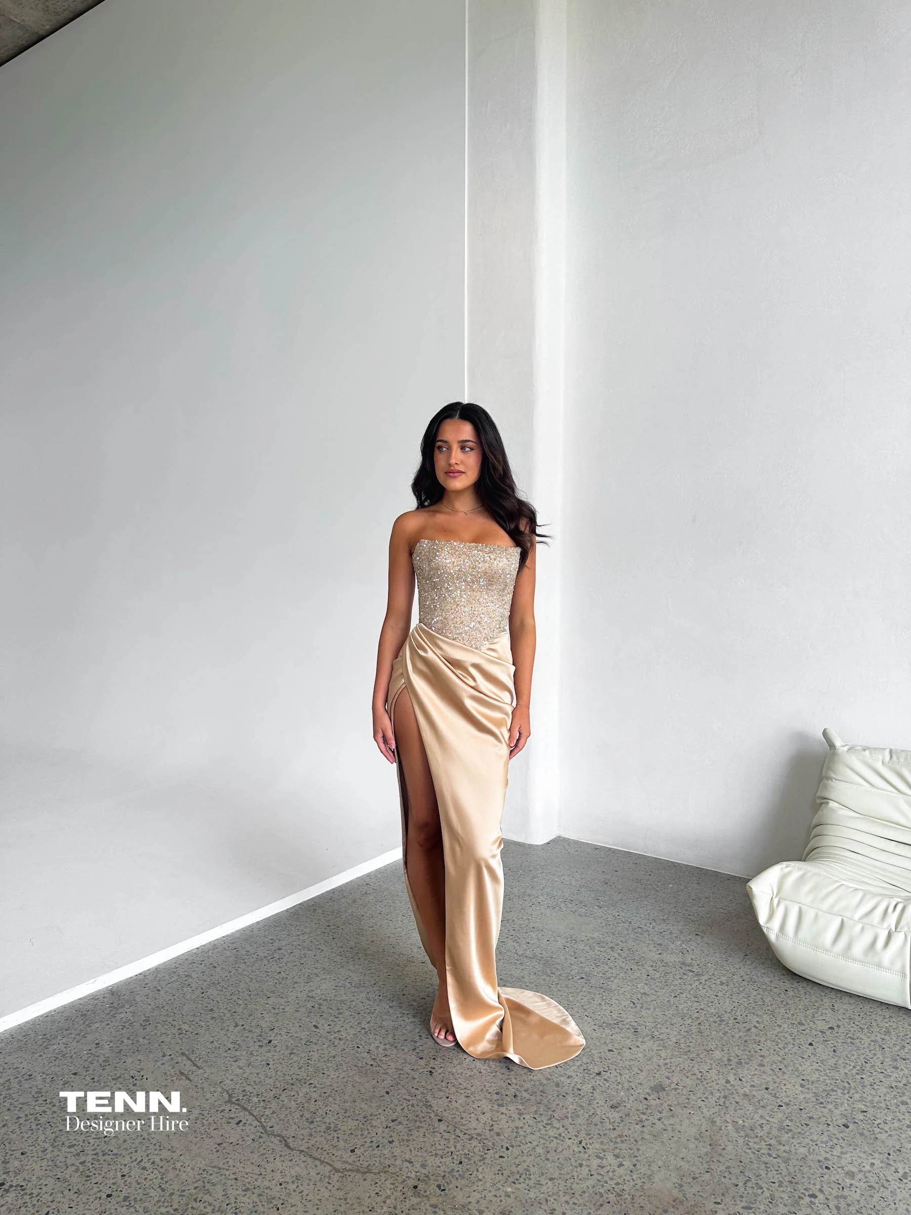 Diour Embellished Gown - Champagne