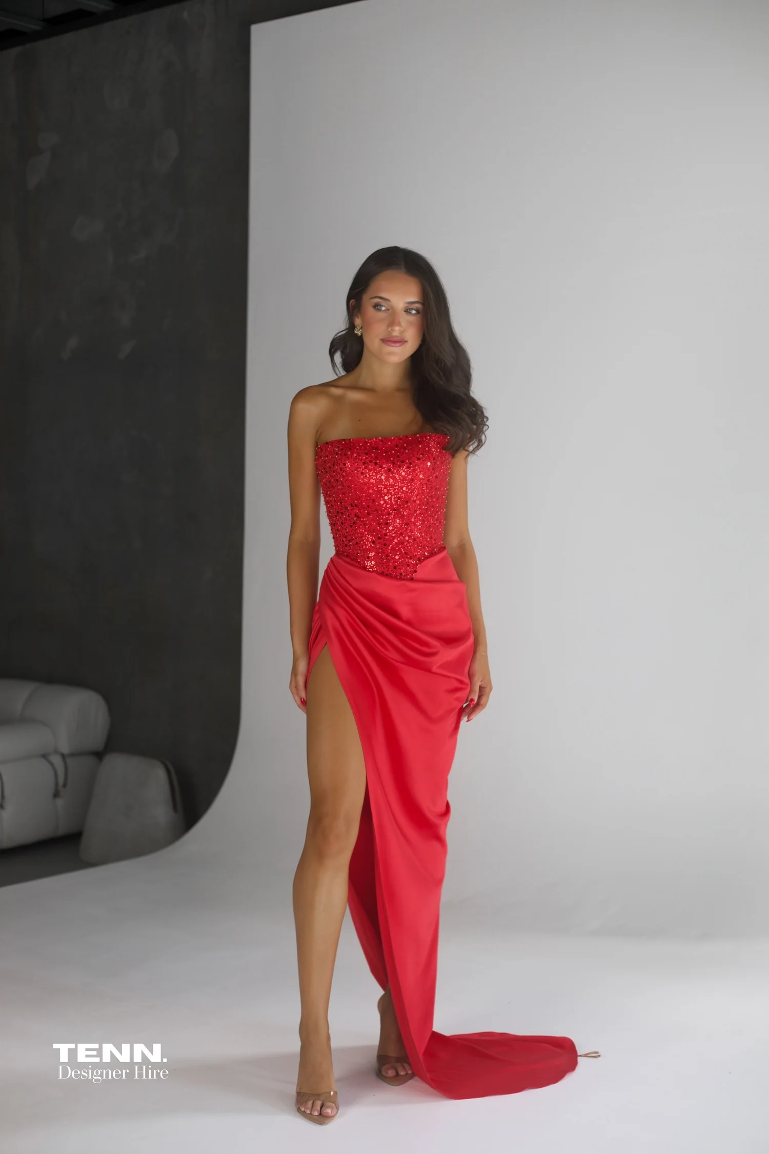 Diour Embellished Gown - Cherry