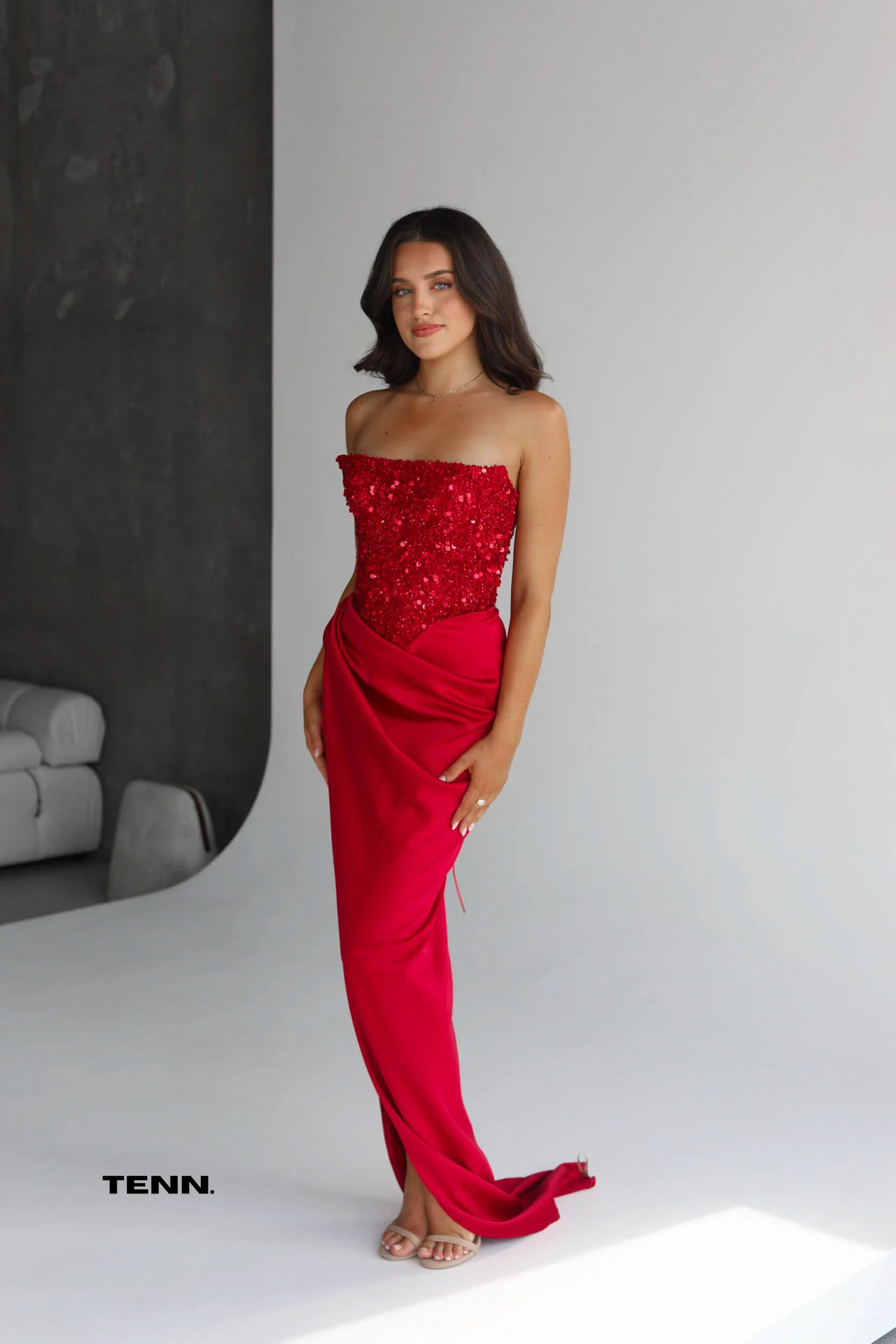 Diour Embellished Gown - Cherry - Image 3