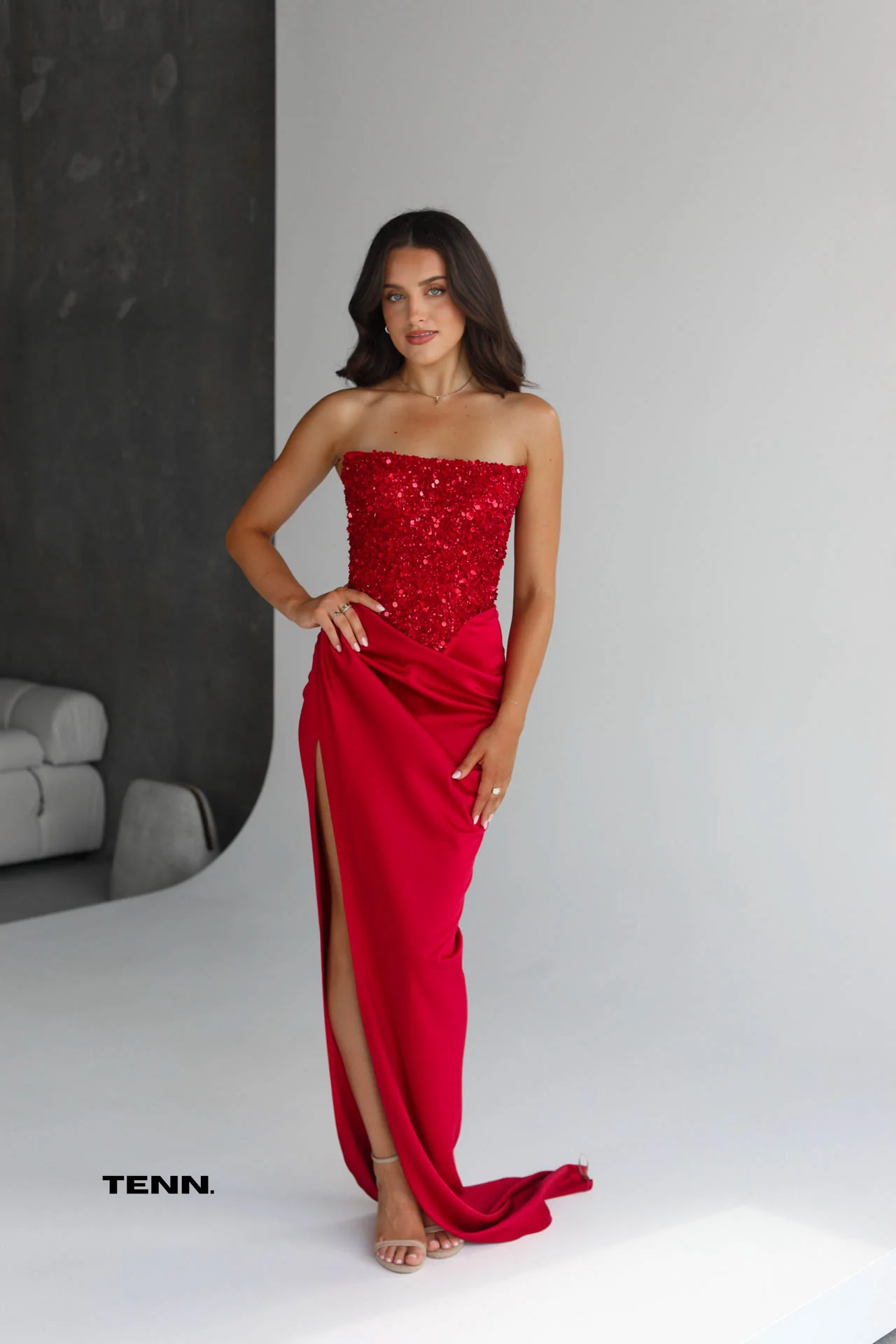 Diour Embellished Gown - Cherry - Image 4