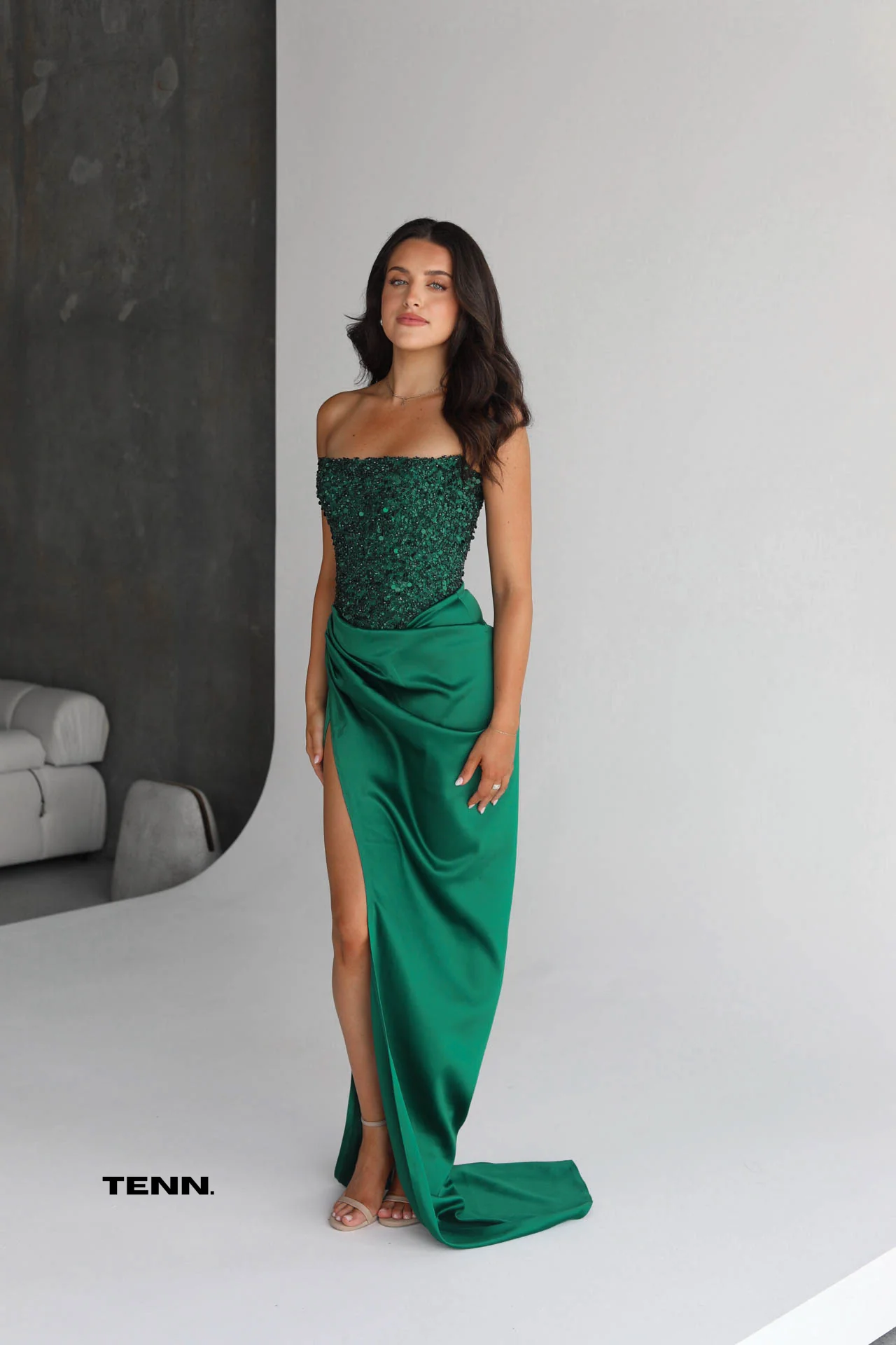 Diour Embellished Gown - Emerald