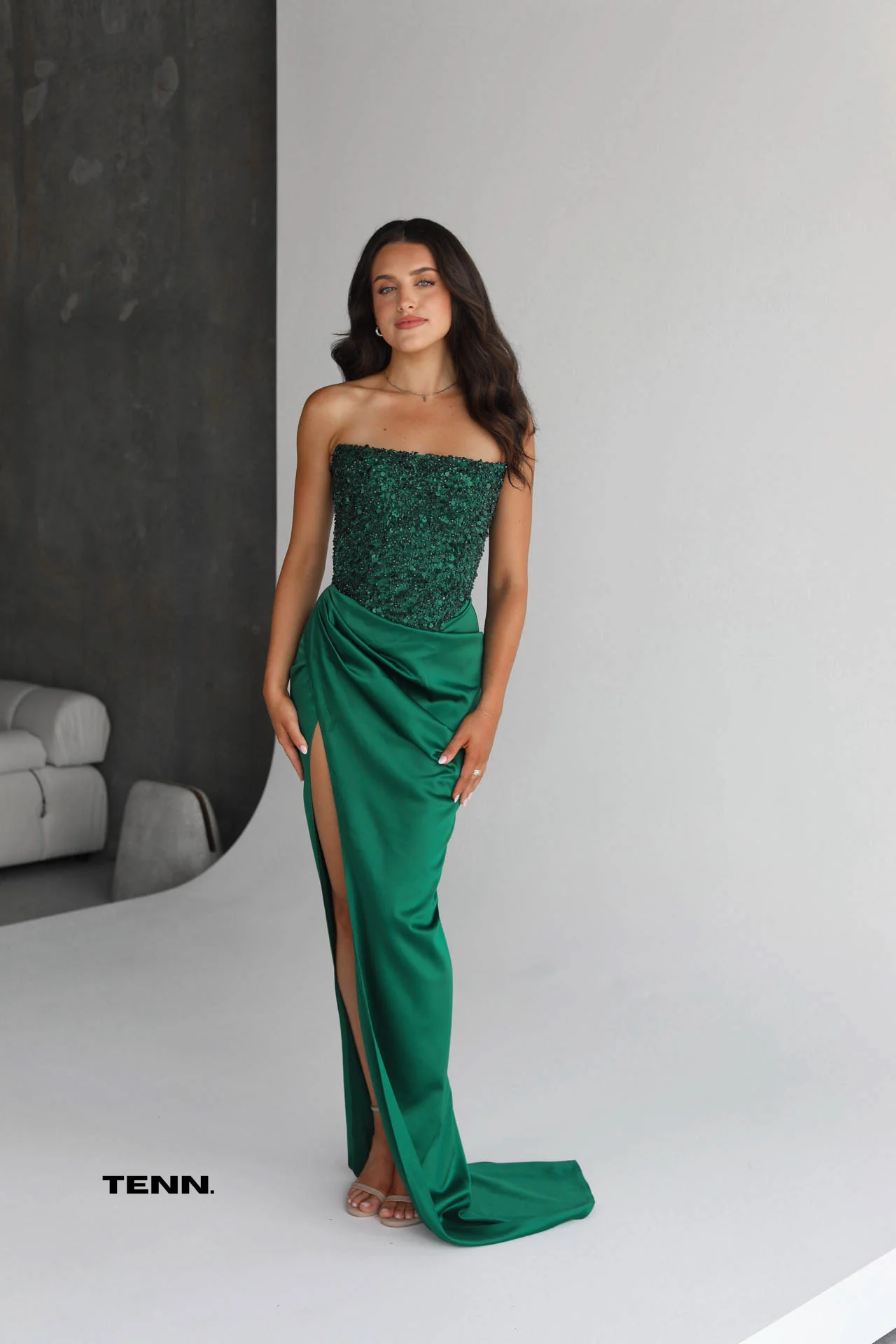 Diour Embellished Gown - Emerald - Image 3