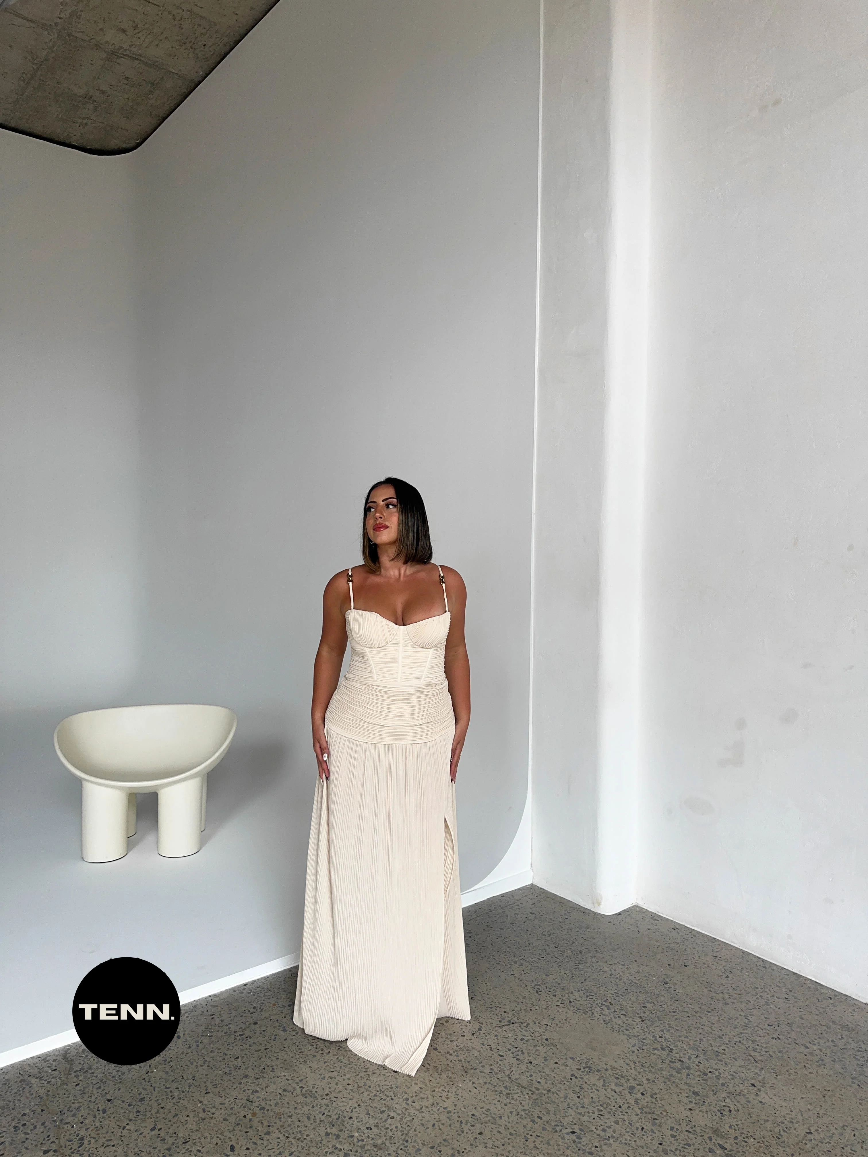 Double Time Pleat Dress - Nougat - Image 4