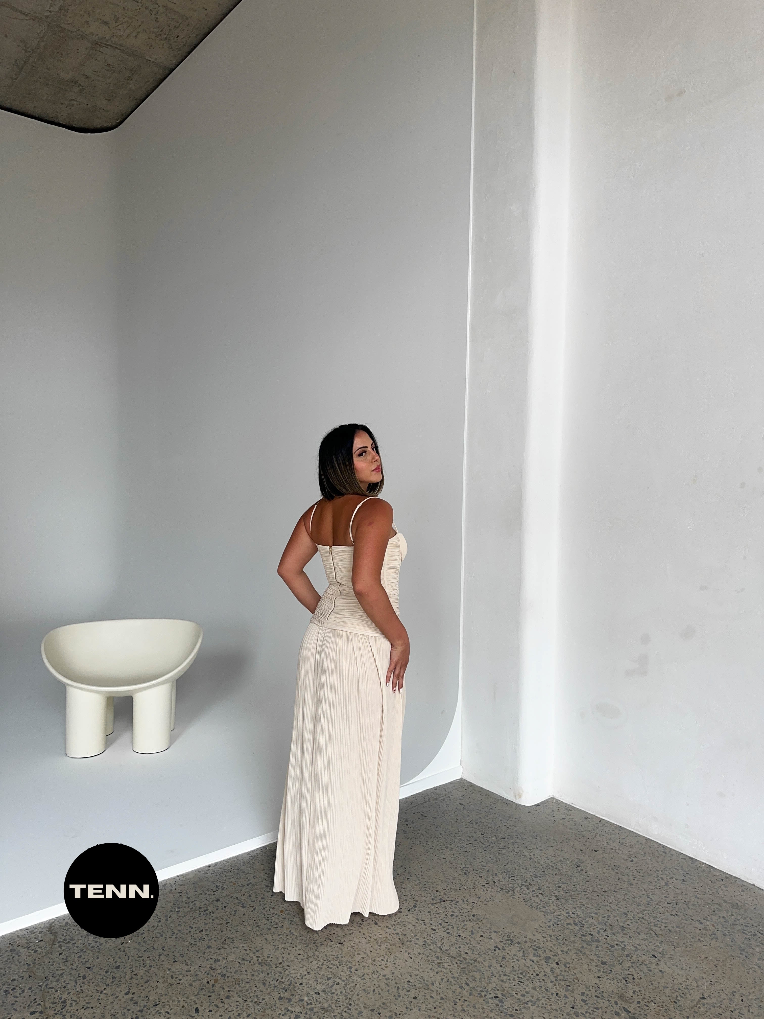 Double Time Pleat Dress - Nougat - Image 5
