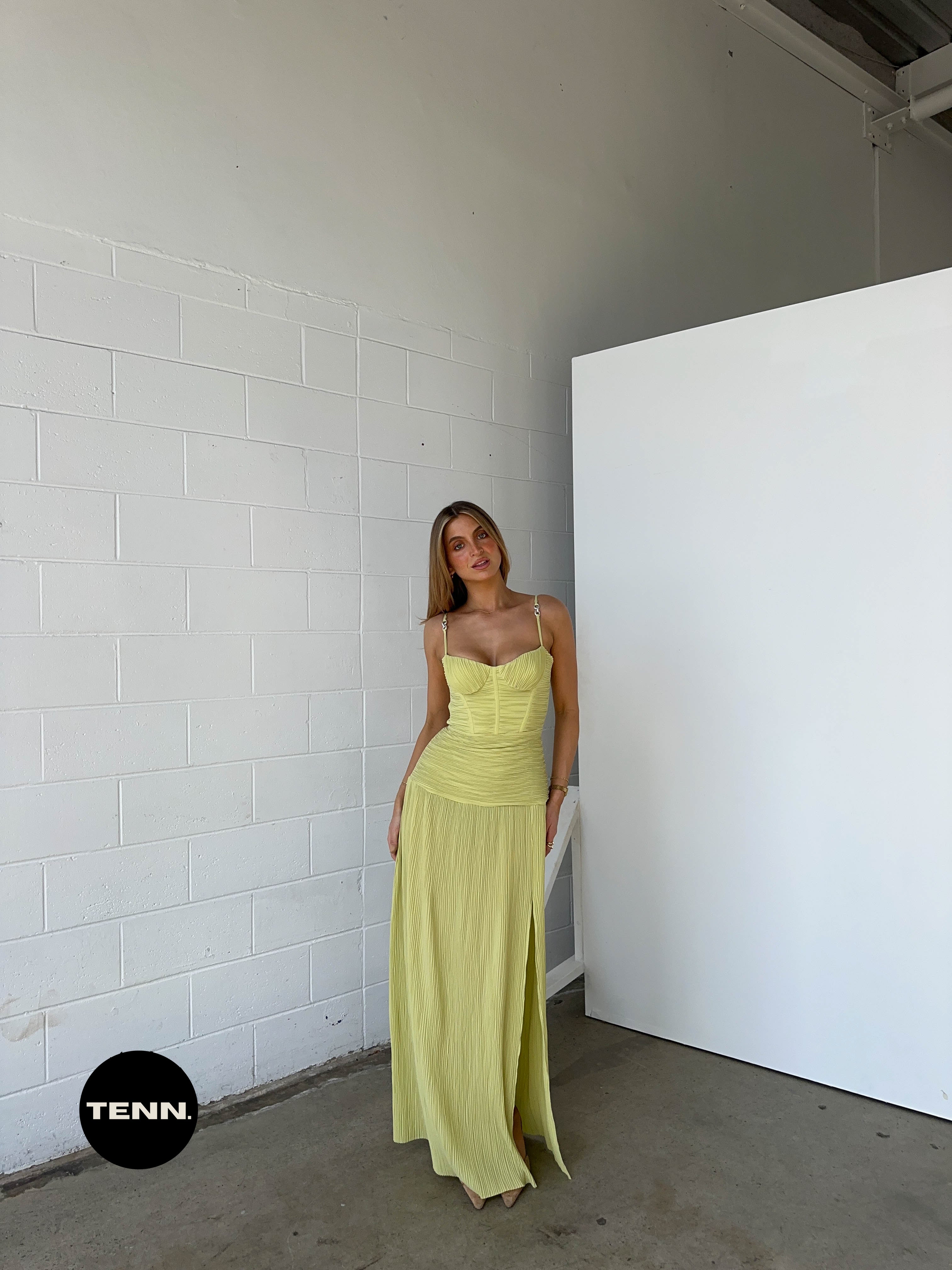 Double Time Pleat Dress - Pistachio - Image 3