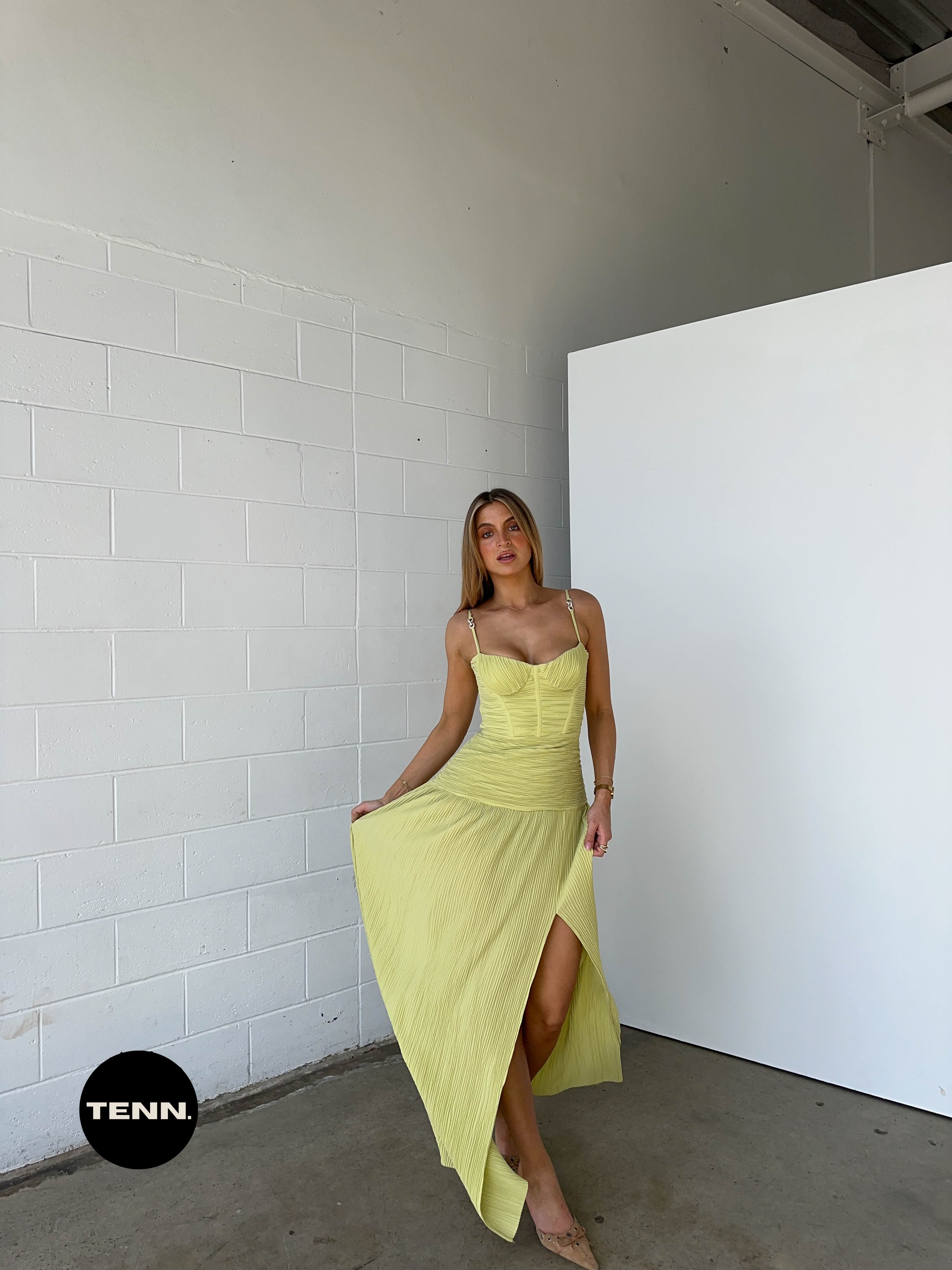 Double Time Pleat Dress - Pistachio - Image 6