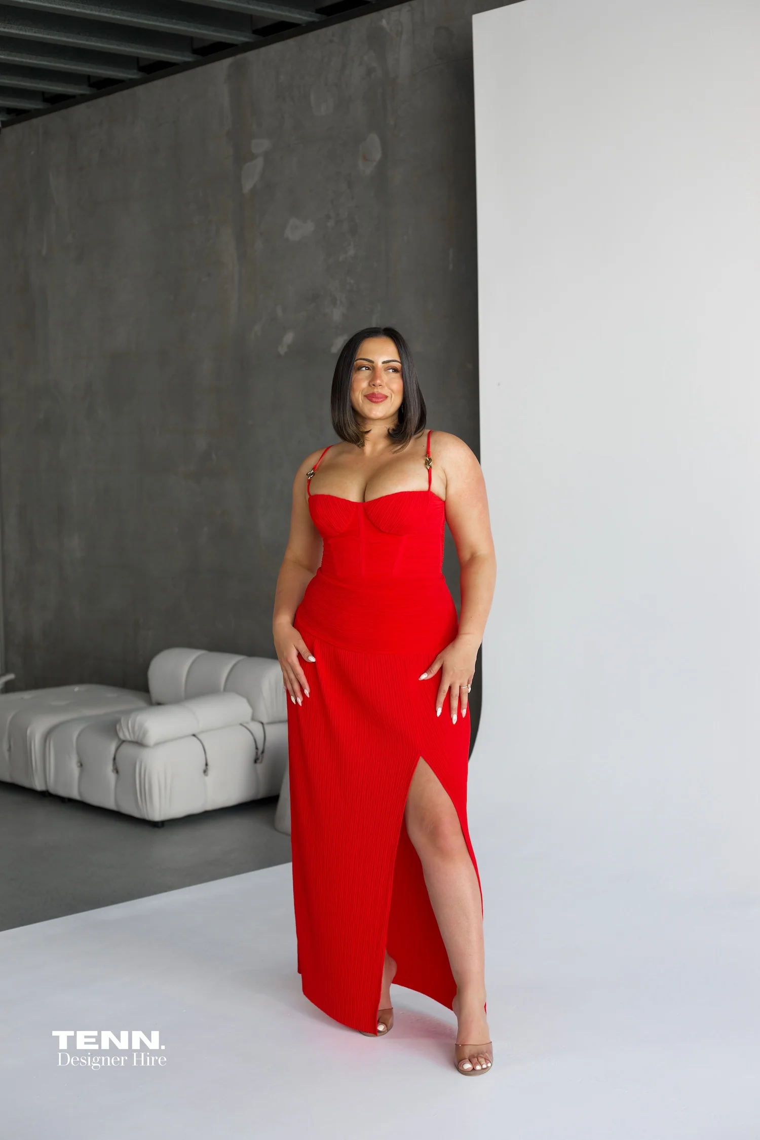 Double Time Pleat Dress - Red - Image 6