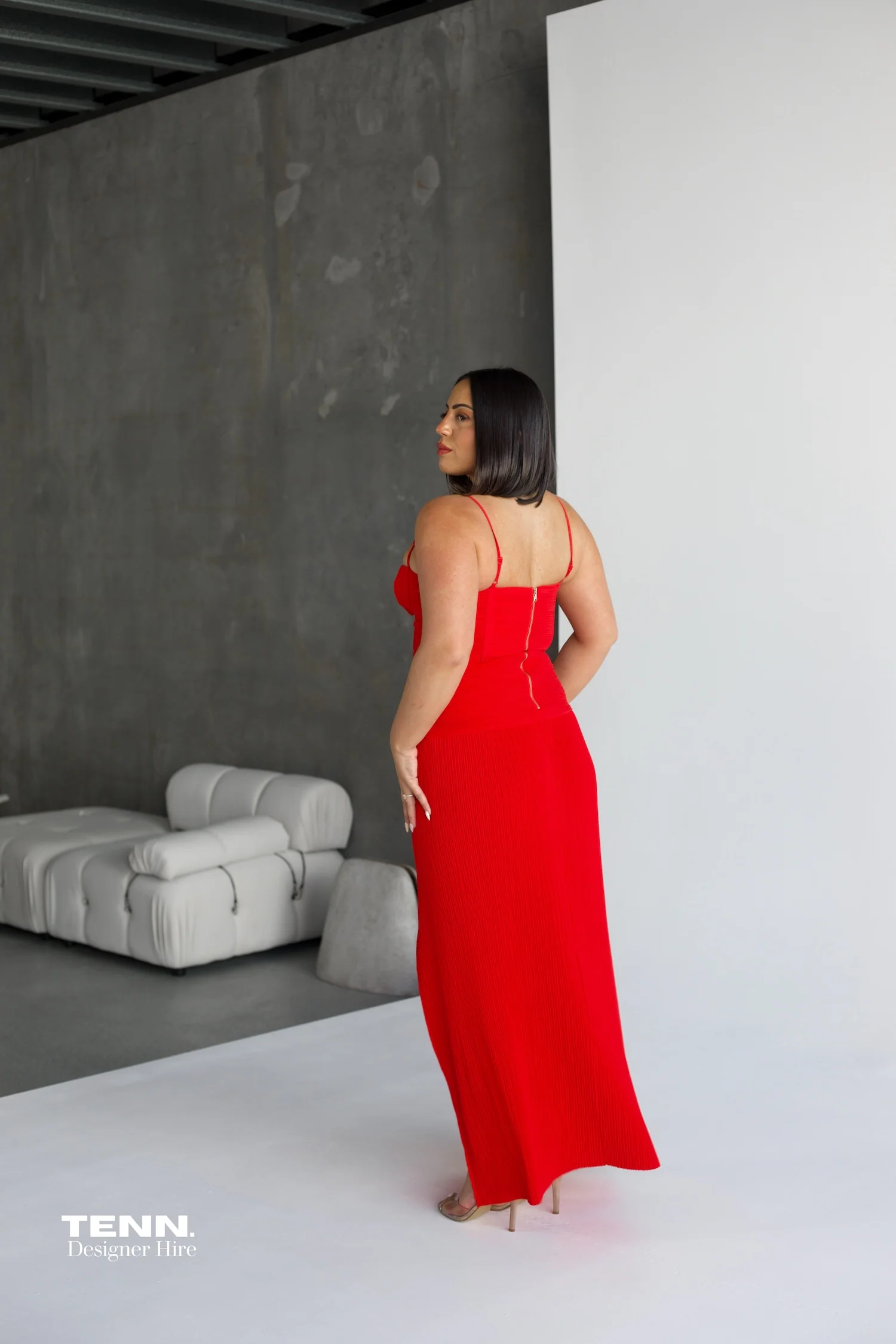 Double Time Pleat Dress - Red - Image 7