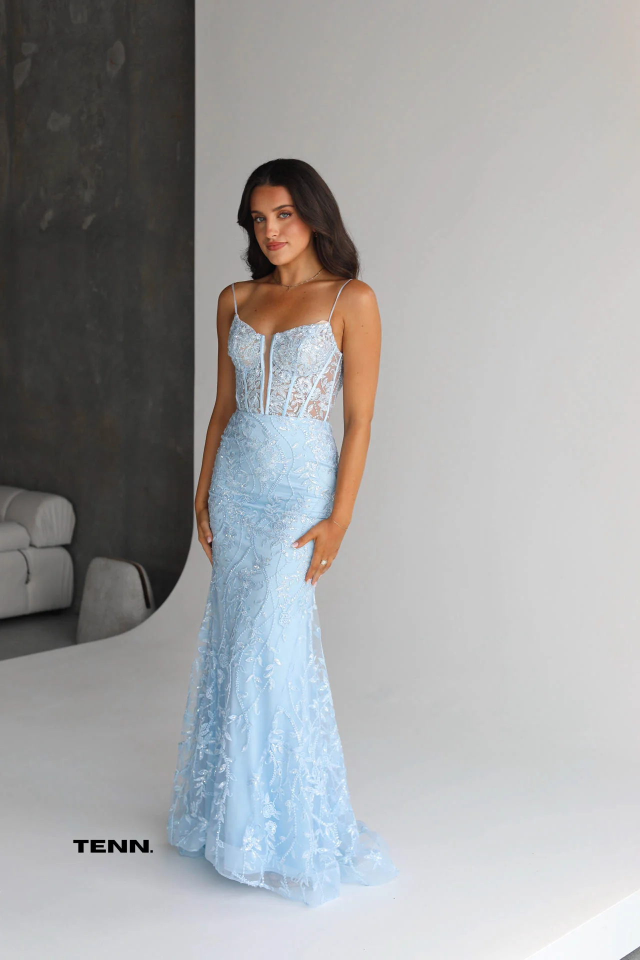 Embellished Corset gown - Light Blue