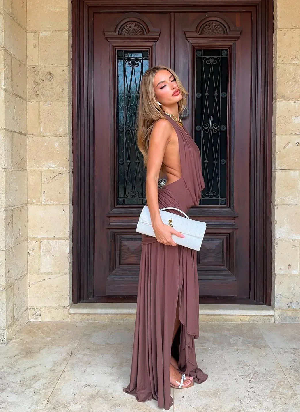 Evelyn Halter maxi Dress - Brown - Image 4