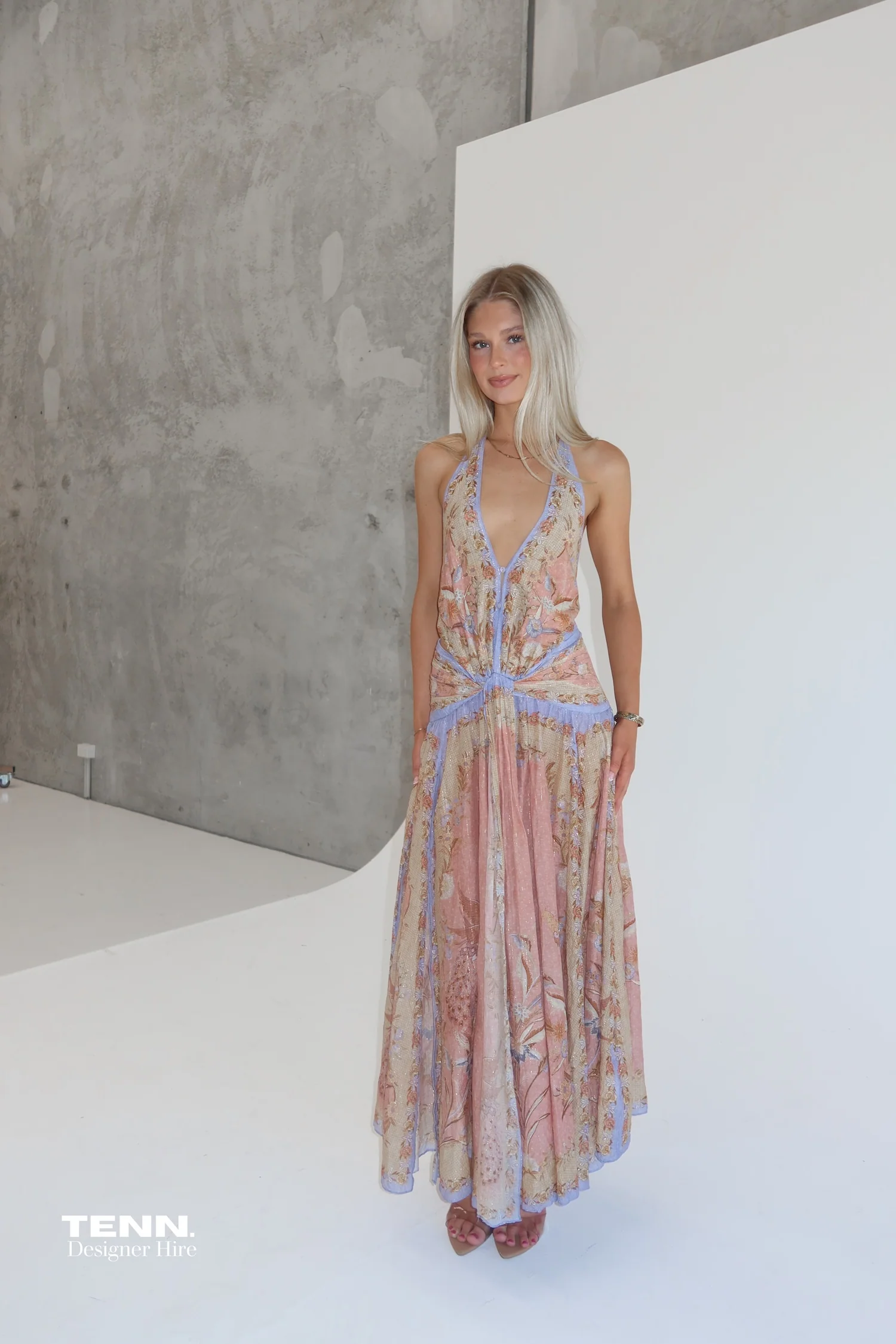 Indra Plunge Halter Maxi Dress