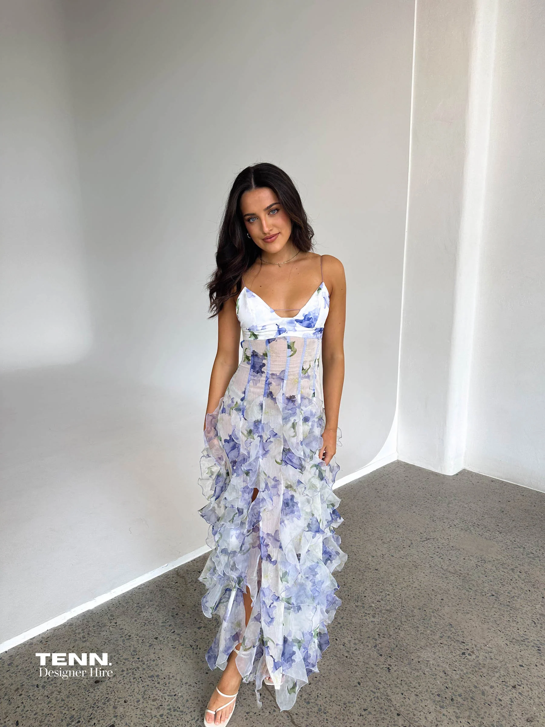 Iris Flower Maxi Dress - Blue