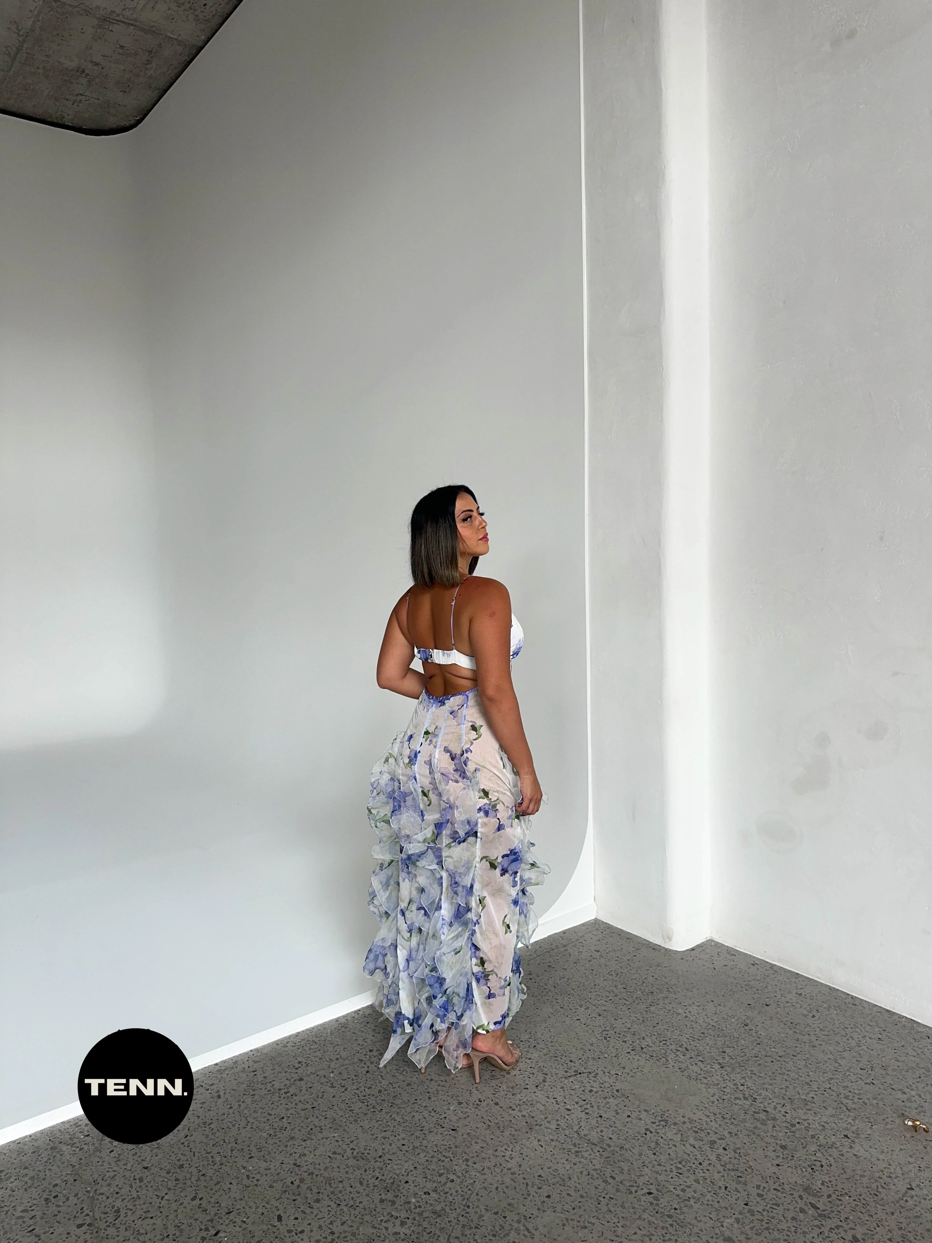 Iris Flower Maxi Dress - Blue - Image 4