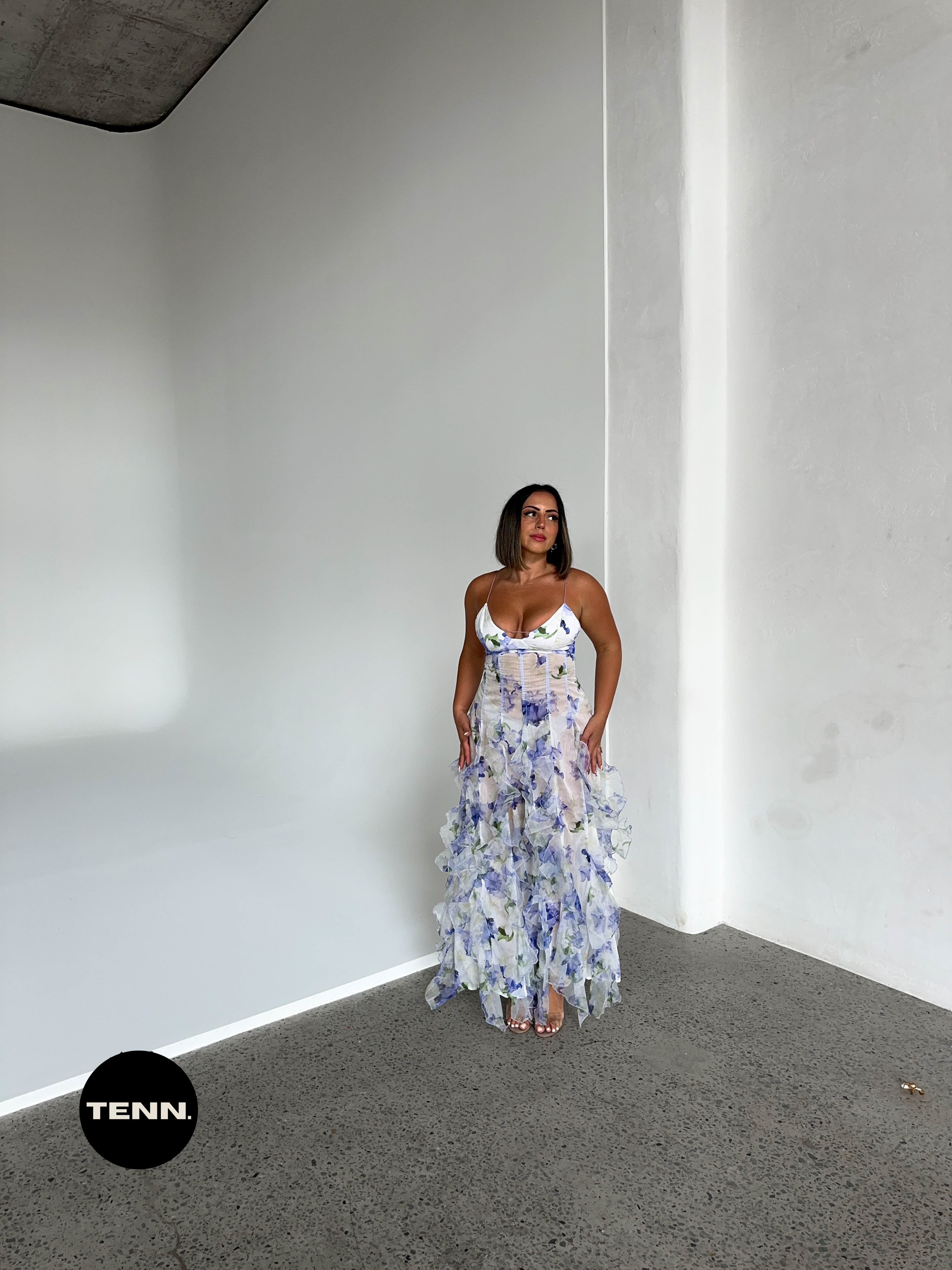 Iris Flower Maxi Dress - Blue - Image 5