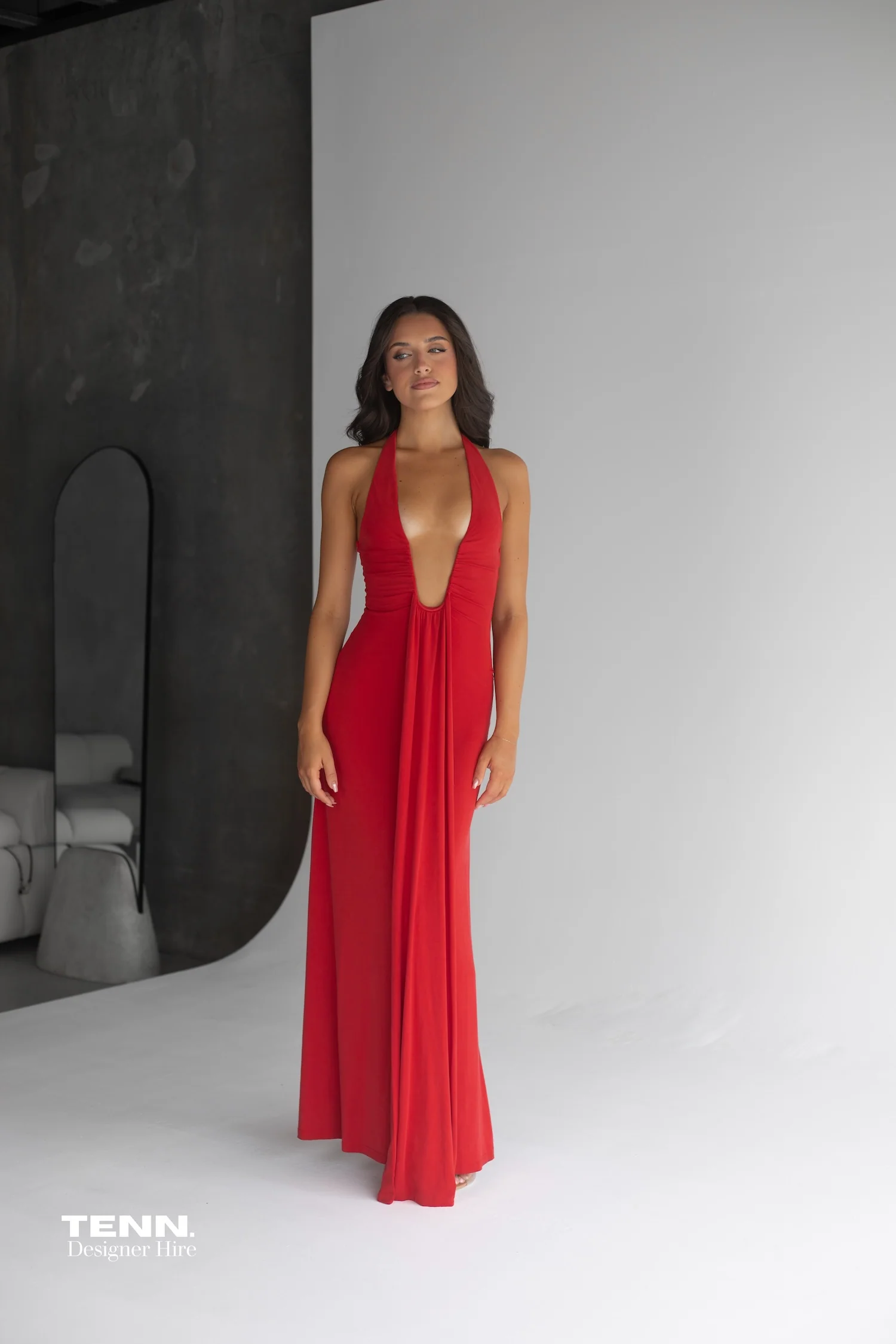 Jennifer Cupro Maxi Dress - Red - Image 2