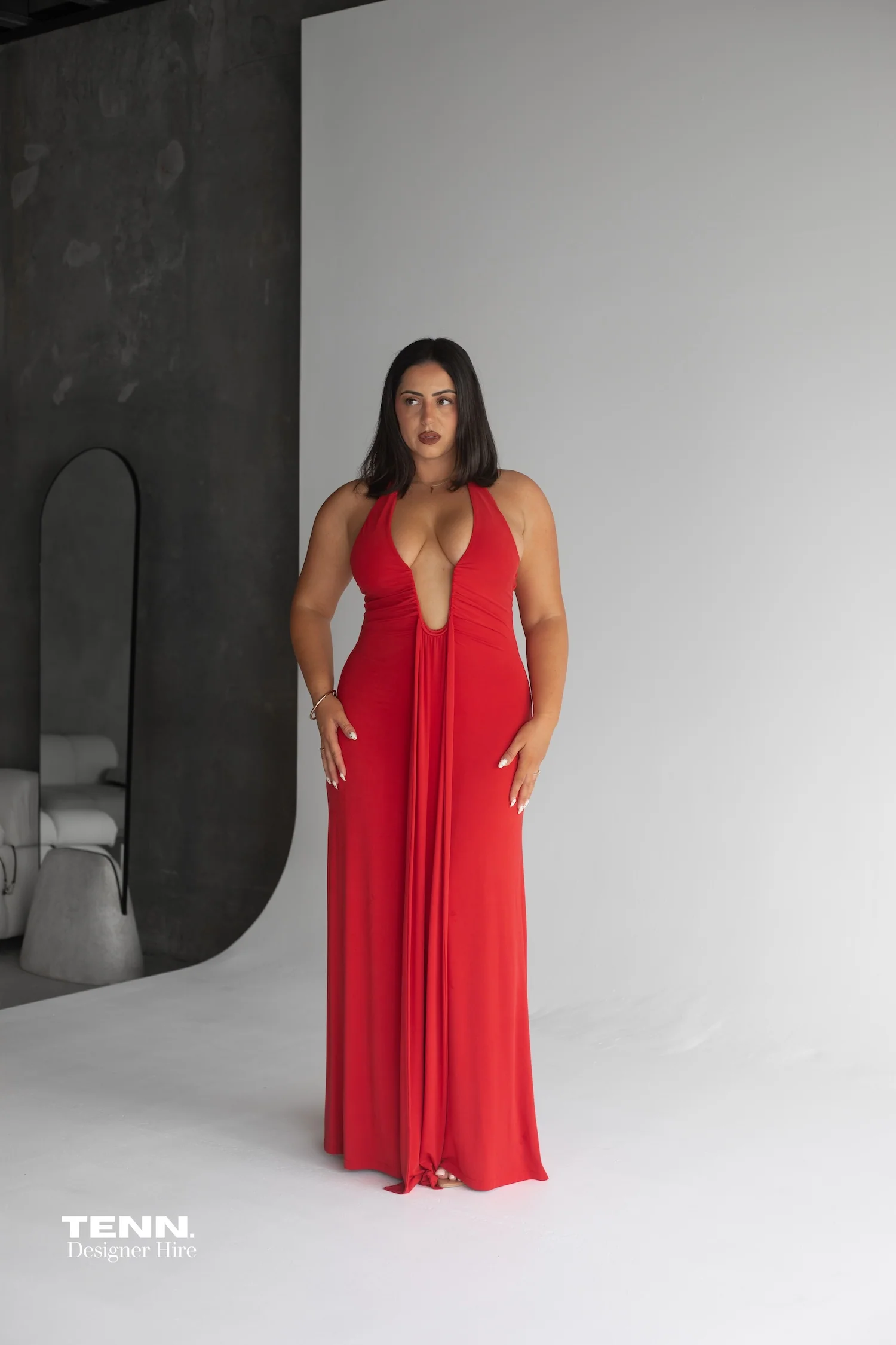 Jennifer Cupro Maxi Dress - Red - Image 4