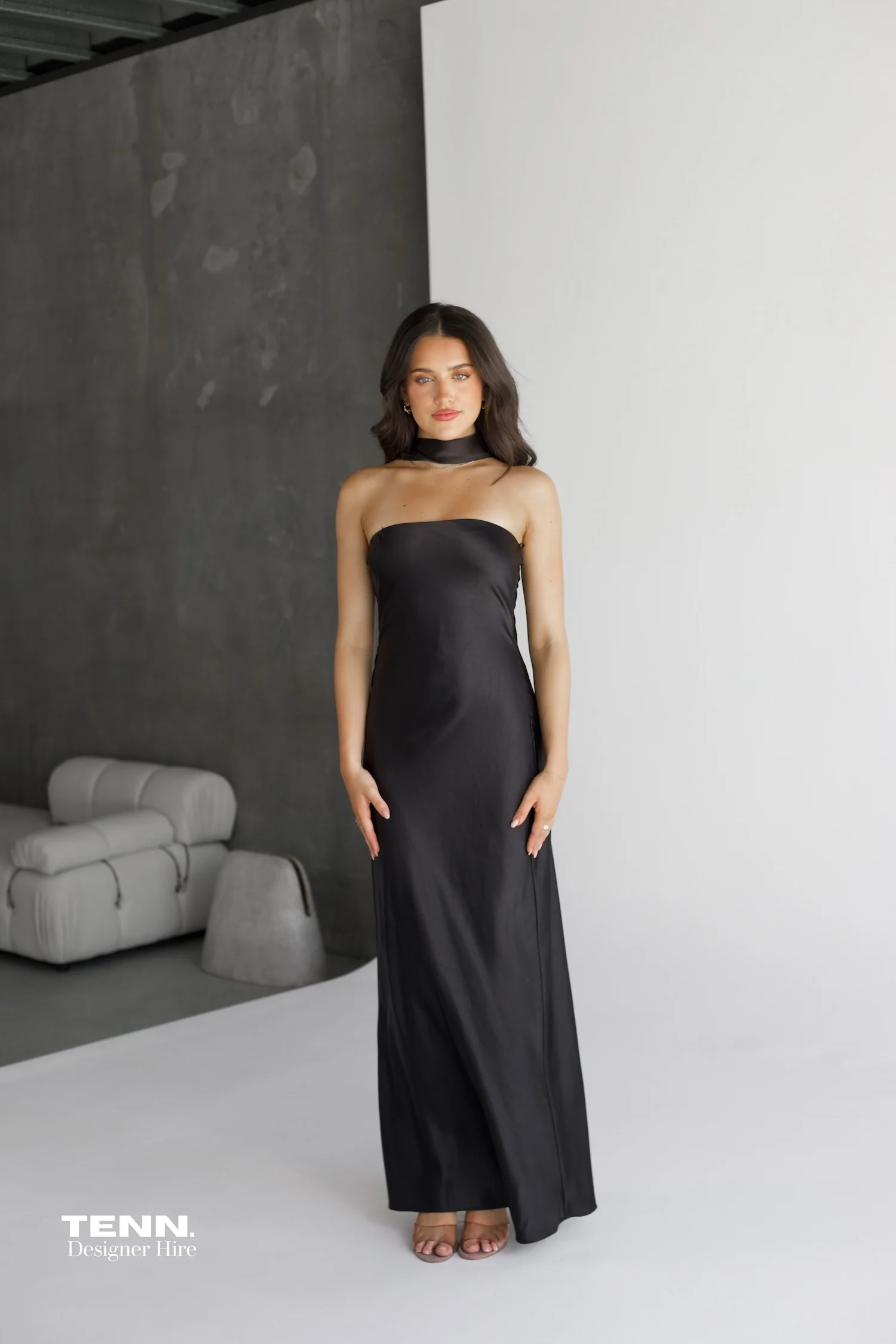 Lilia Satin Maxi Dress - Black - Image 3
