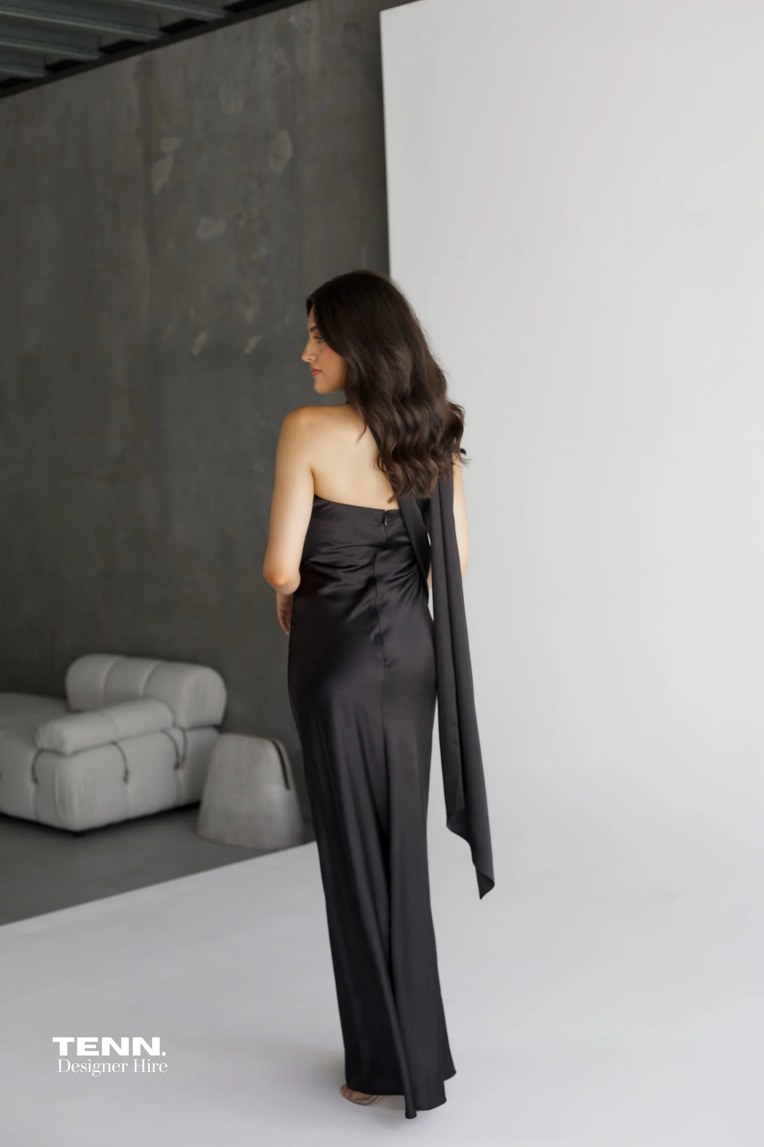 Lilia Satin Maxi Dress - Black - Image 4