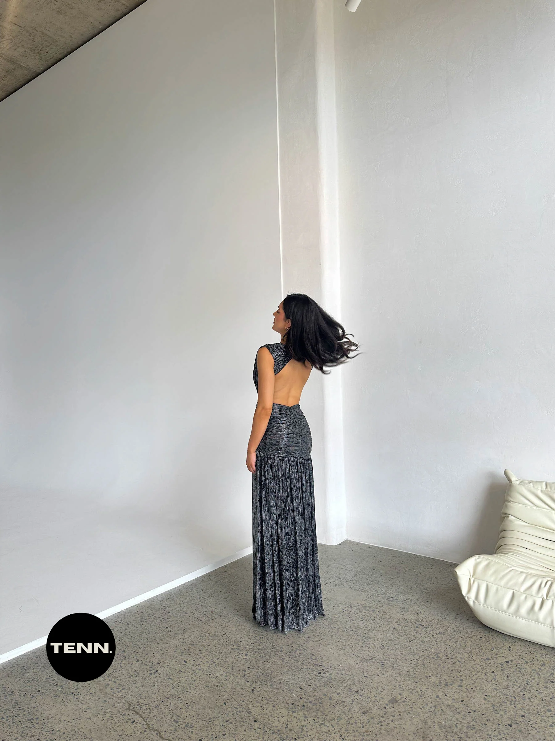 Lurex Cut Out Gown - Black Shimmer - Image 2