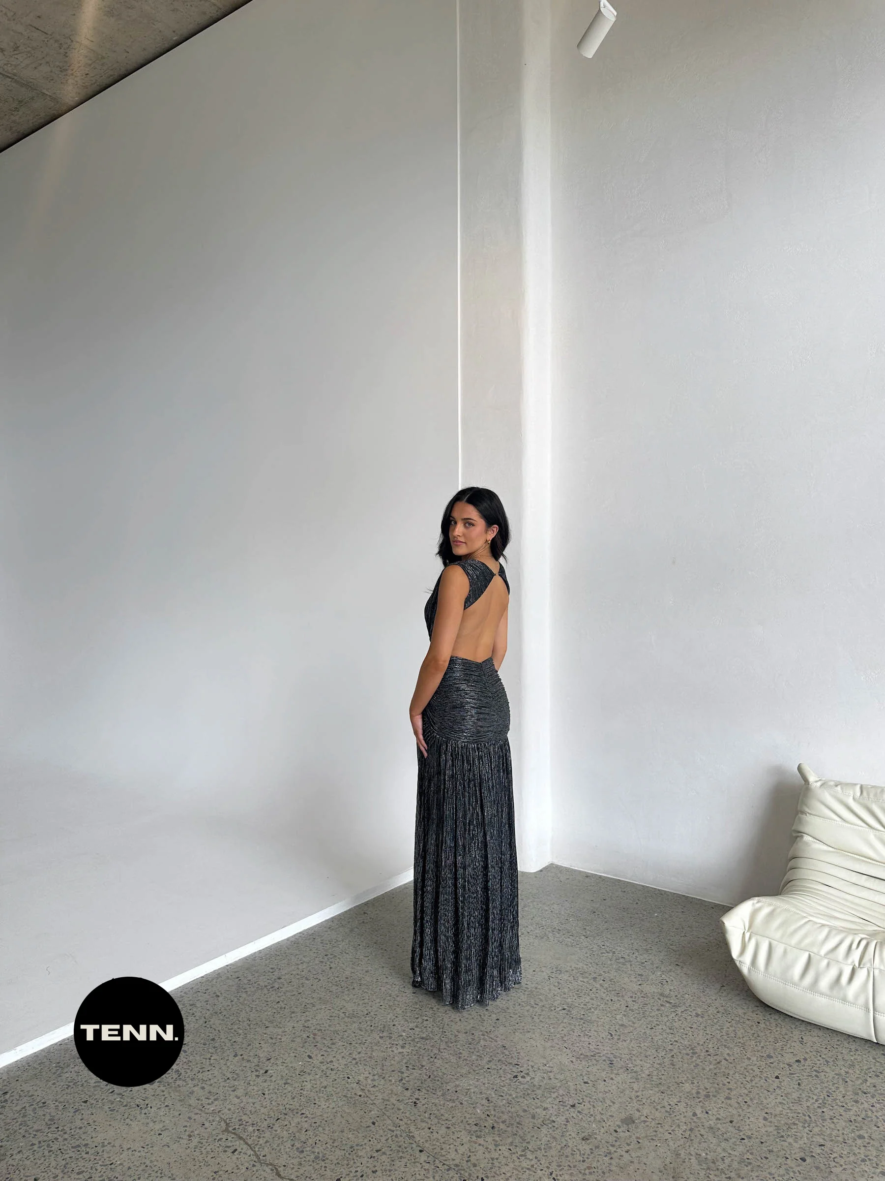 Lurex Cut Out Gown - Black Shimmer - Image 3