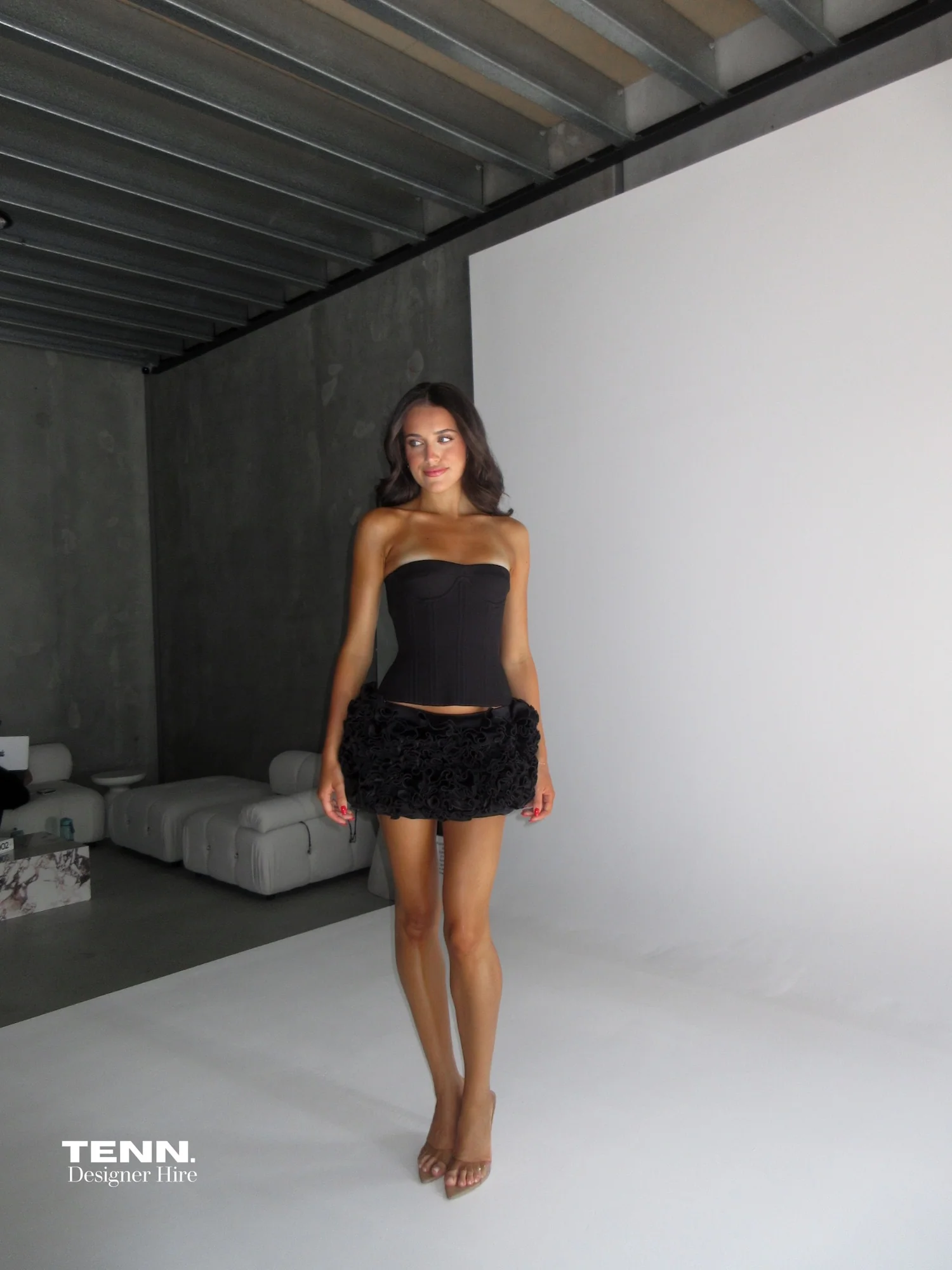 Paradise Cupped Corset & Embroidered Mini Skirt - Black