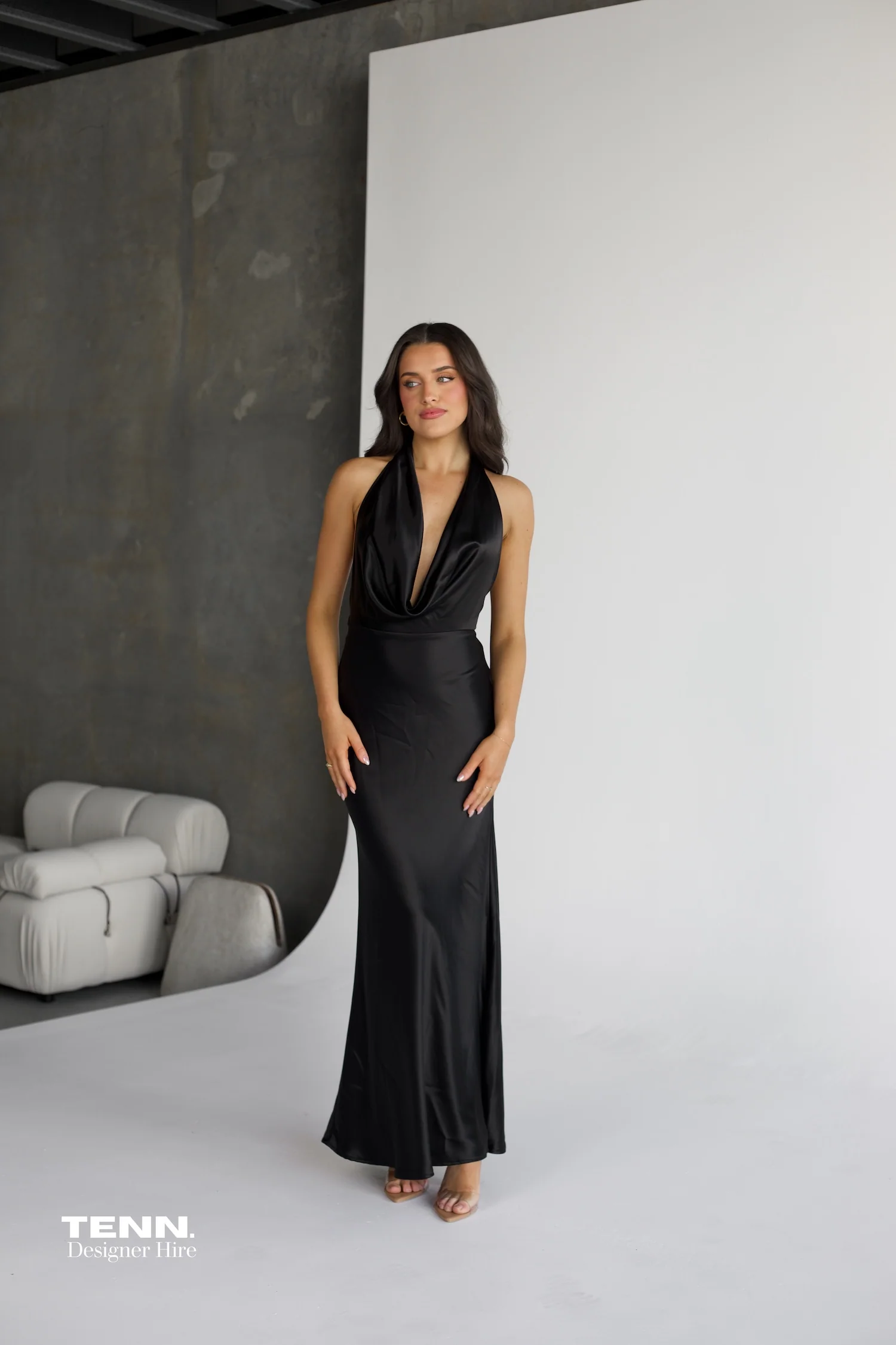 Pearl Satin gown - Black