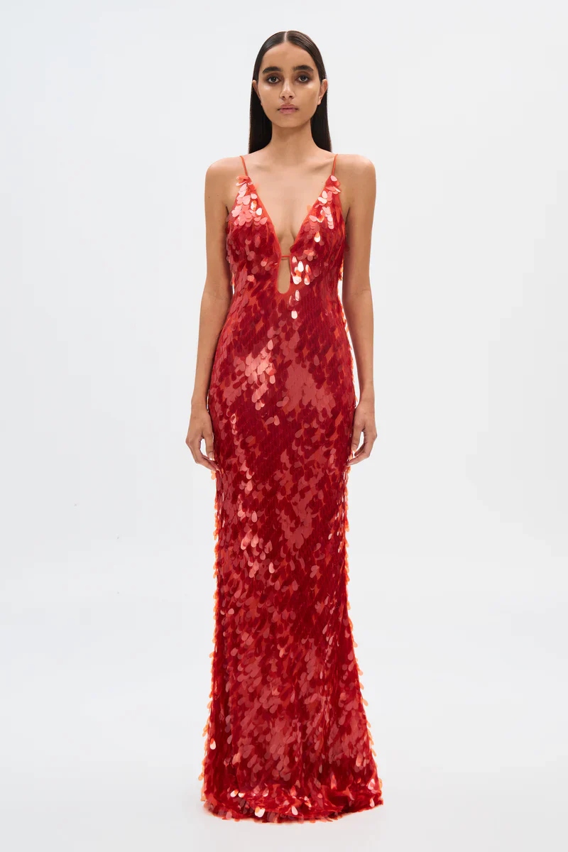 SAPPHIRE SEQUIN MAXI DRESS - Red - Image 3