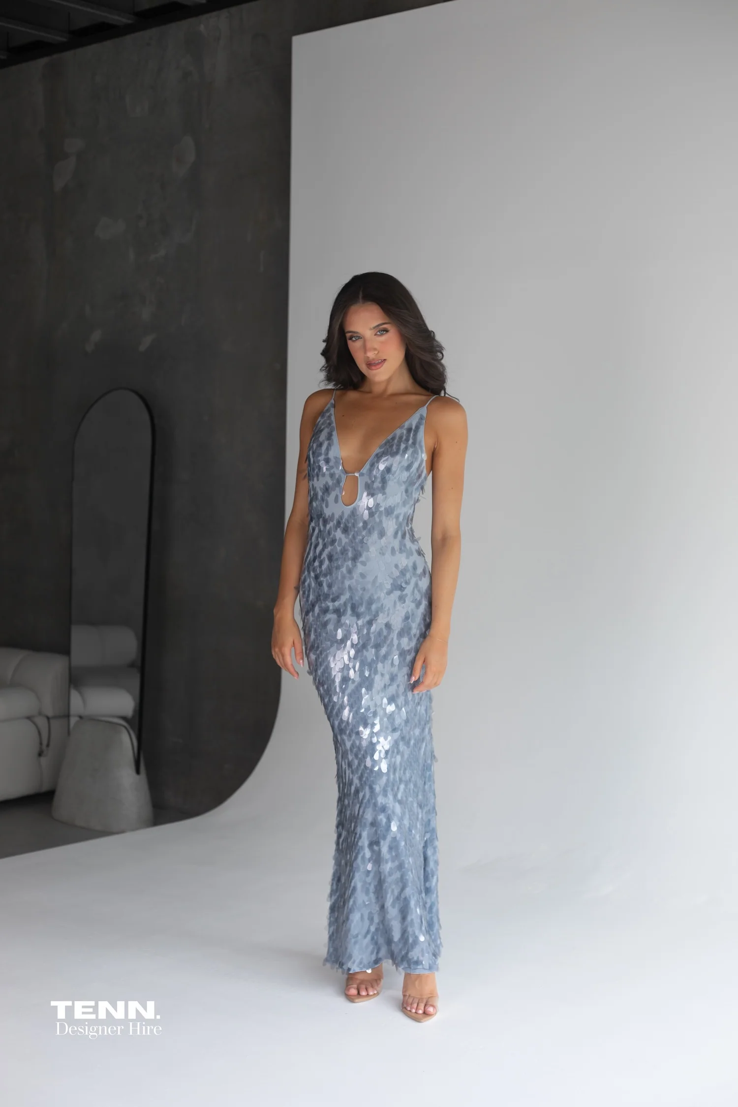 Sapphire Sequin Maxi Dress - Dove Grey