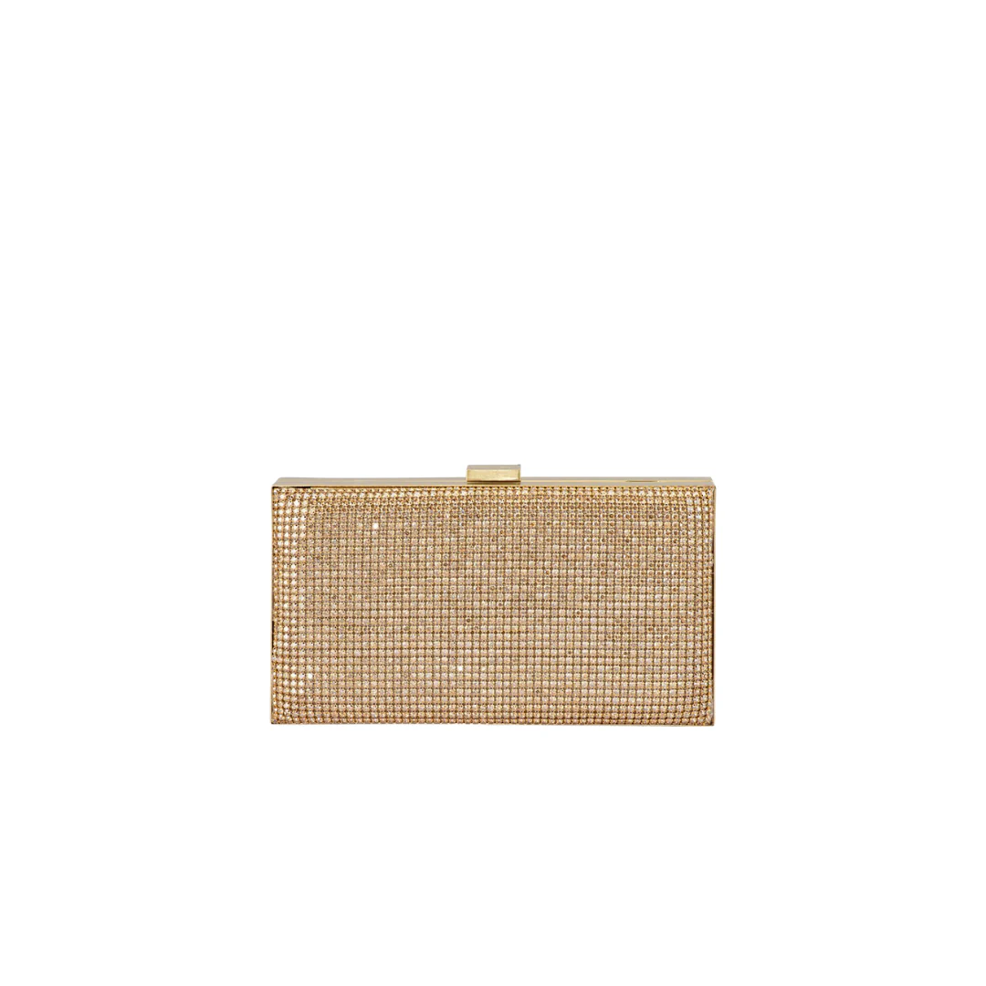 Stef Crystal Box Clutch - Gold