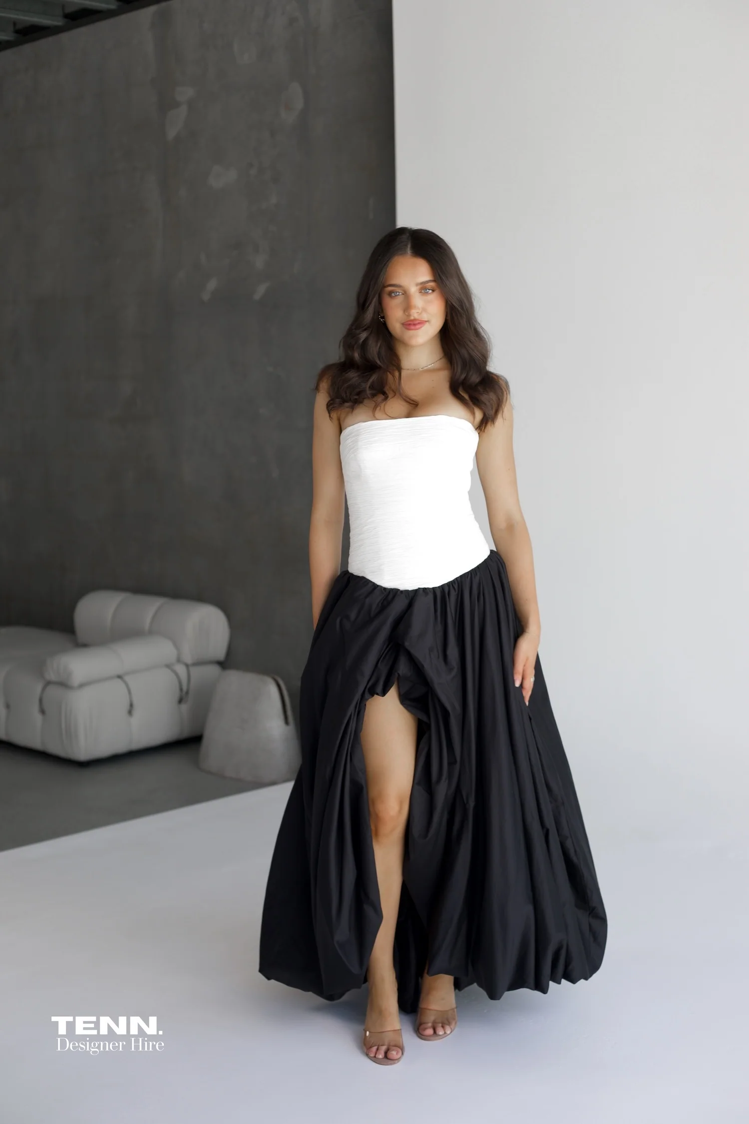 Violette Bubble hem Maxi Dress - Ivory & Black - Image 3