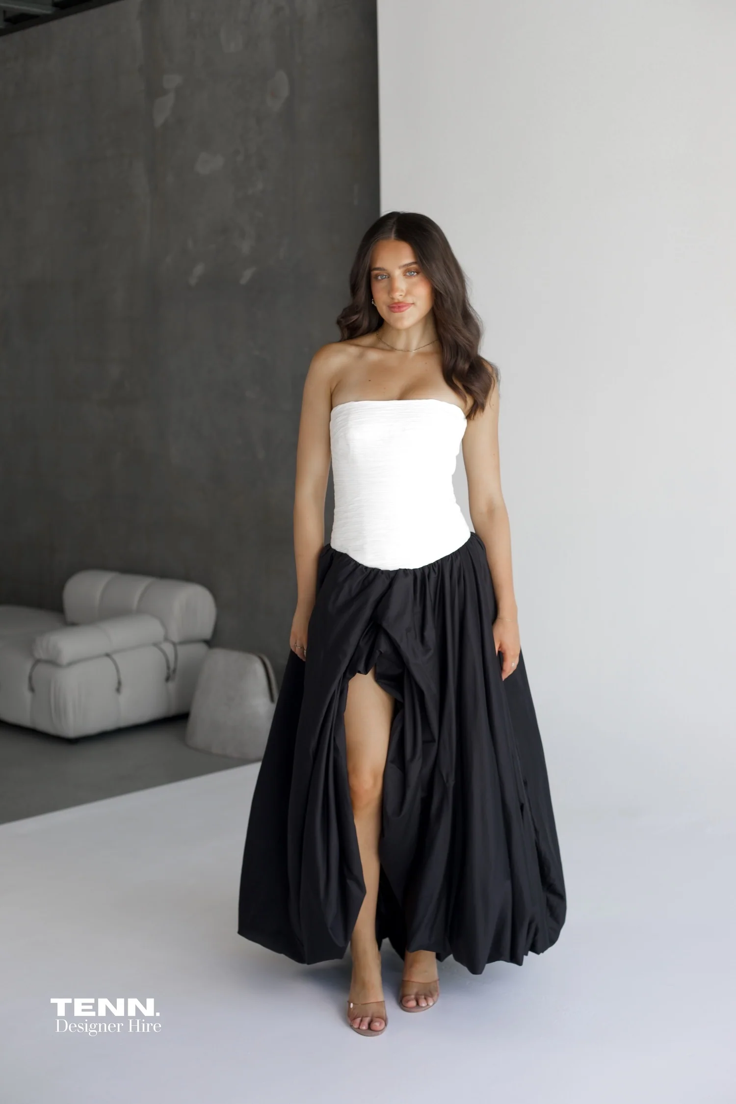 Violette Bubble hem Maxi Dress - Ivory & Black - Image 4