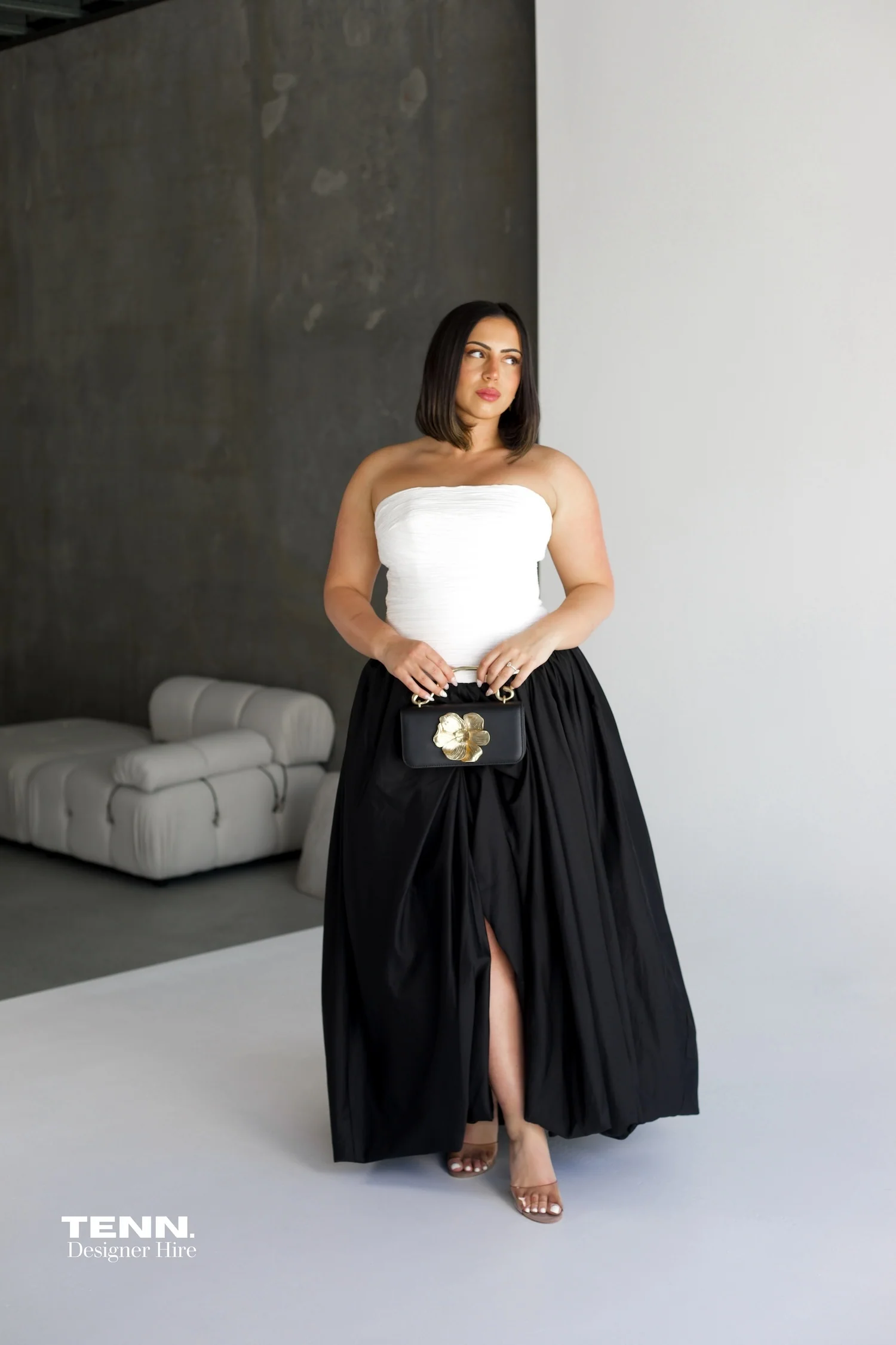 Violette Bubble hem Maxi Dress - Ivory & Black - Image 6