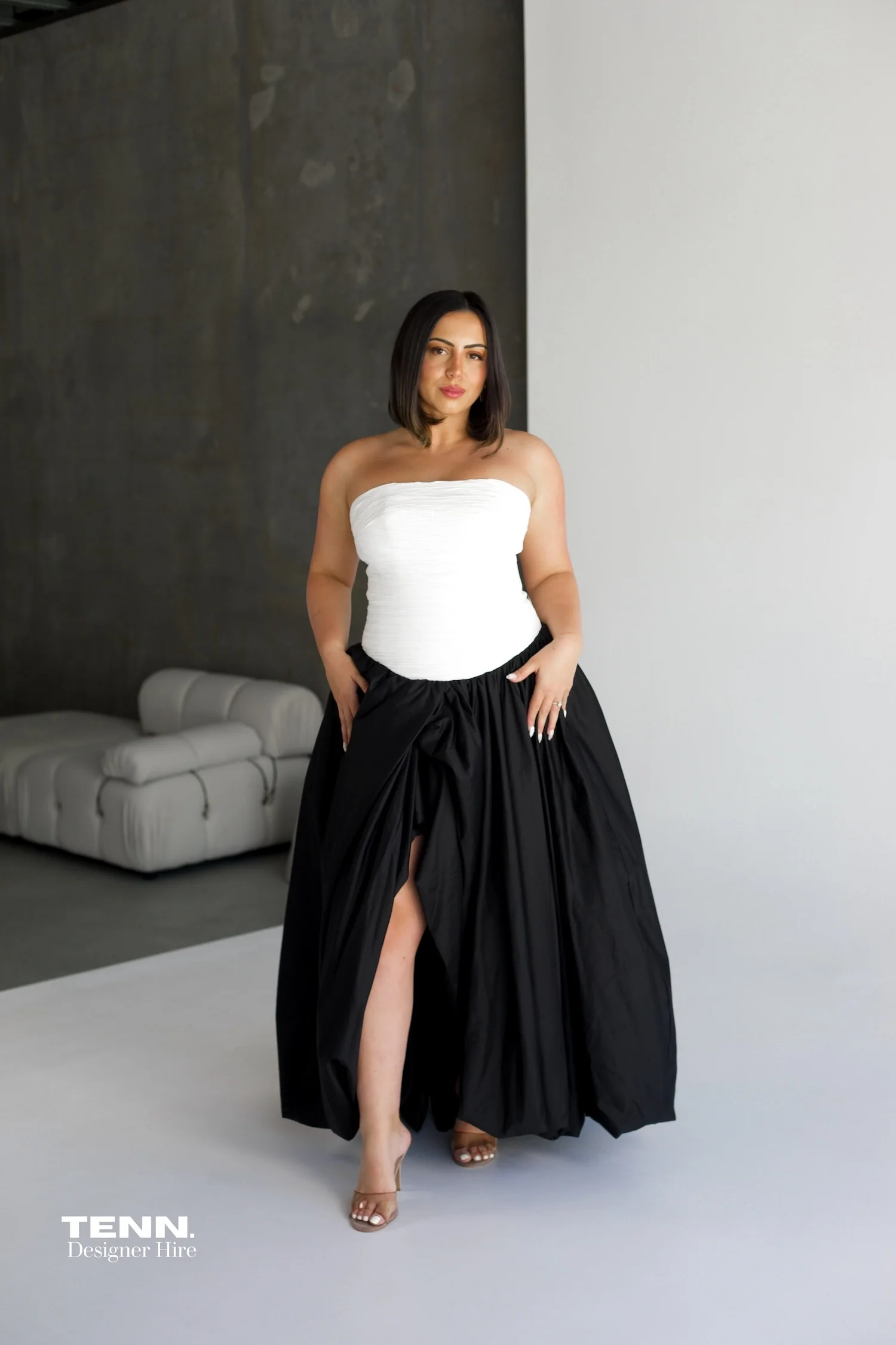 Violette Bubble hem Maxi Dress - Ivory & Black - Image 7