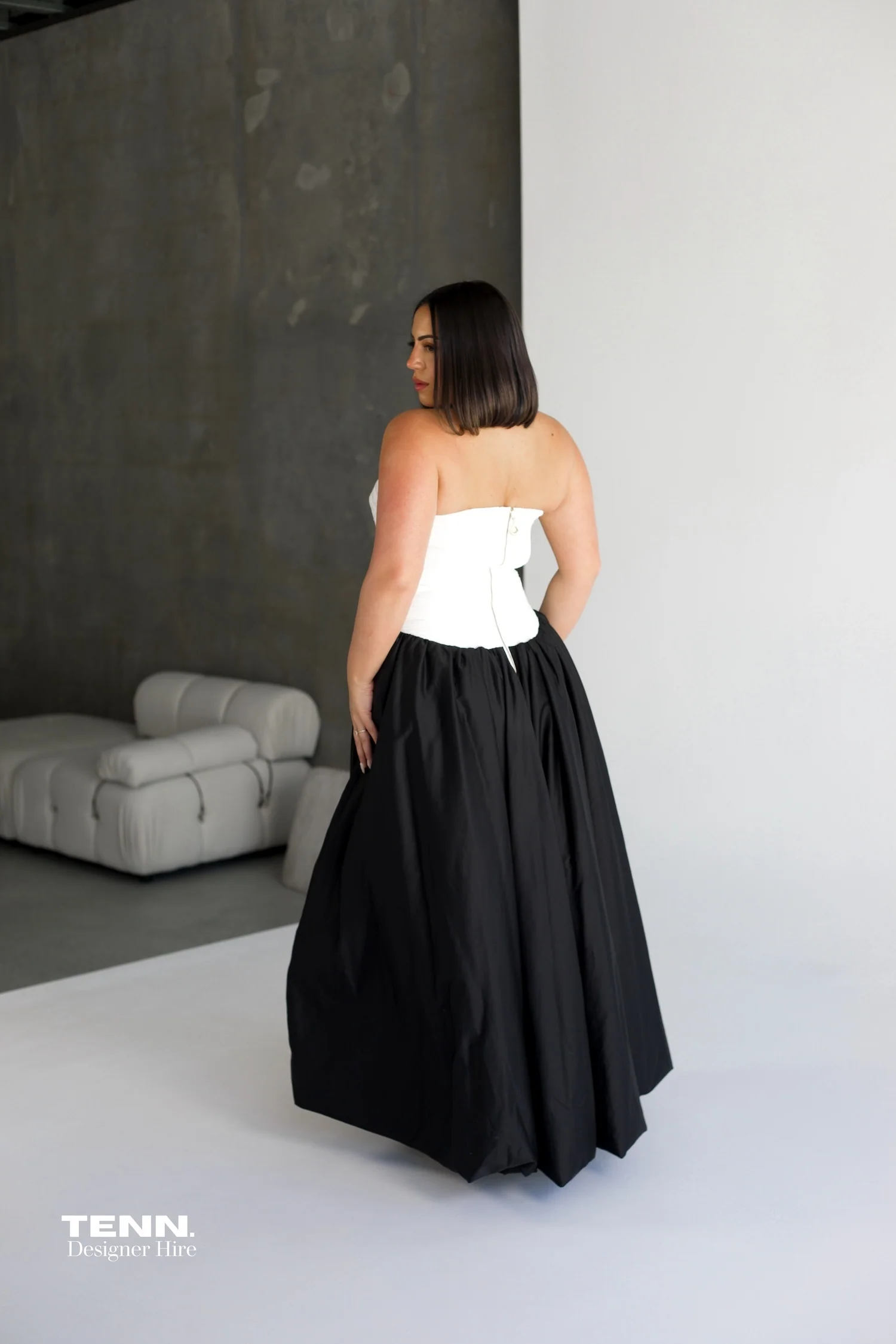 Violette Bubble hem Maxi Dress - Ivory & Black - Image 8